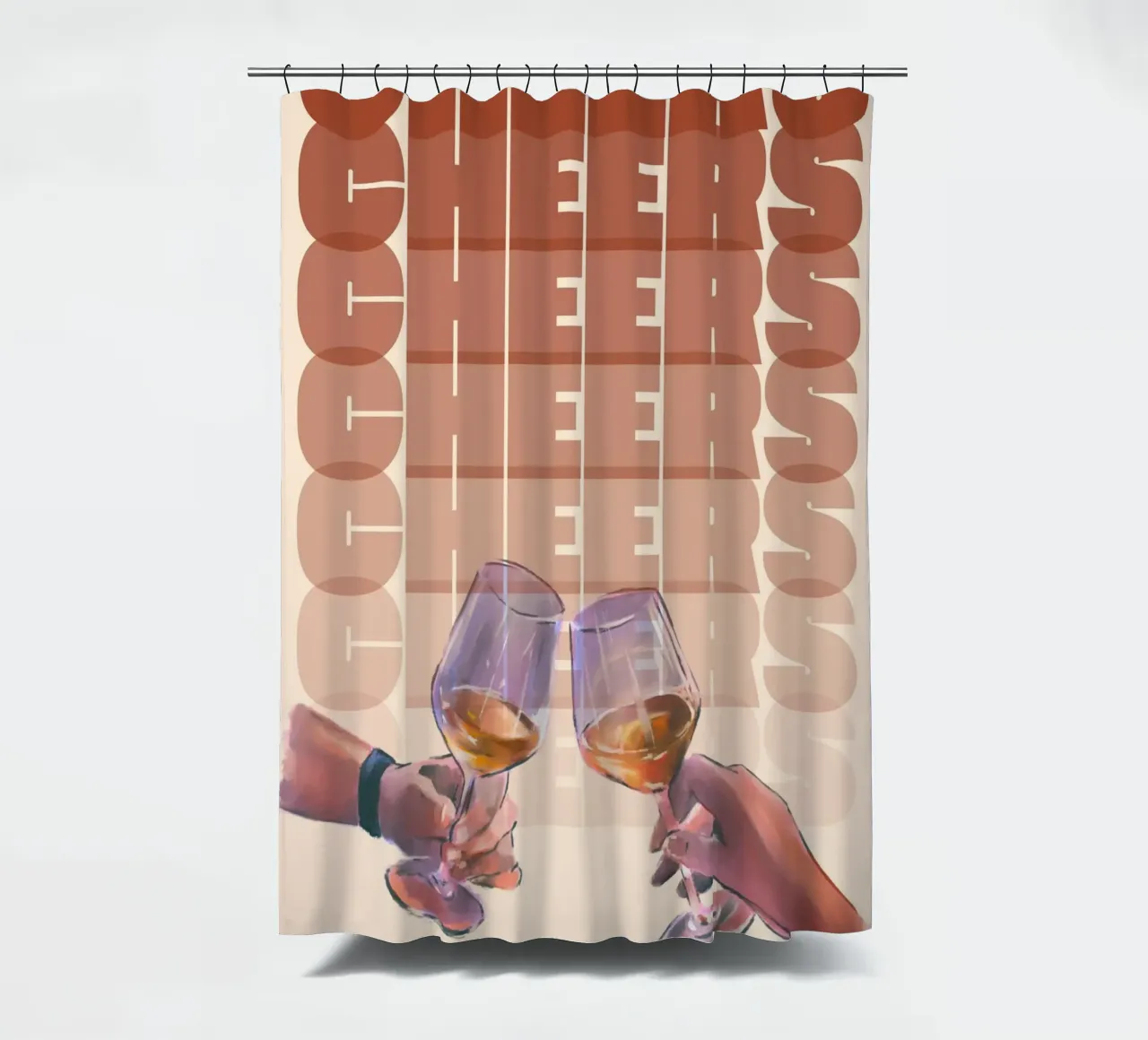 "Cheers" Wine Toast Art Print by Aperol Spritz, Pop Art shower curtain by NorwesClub