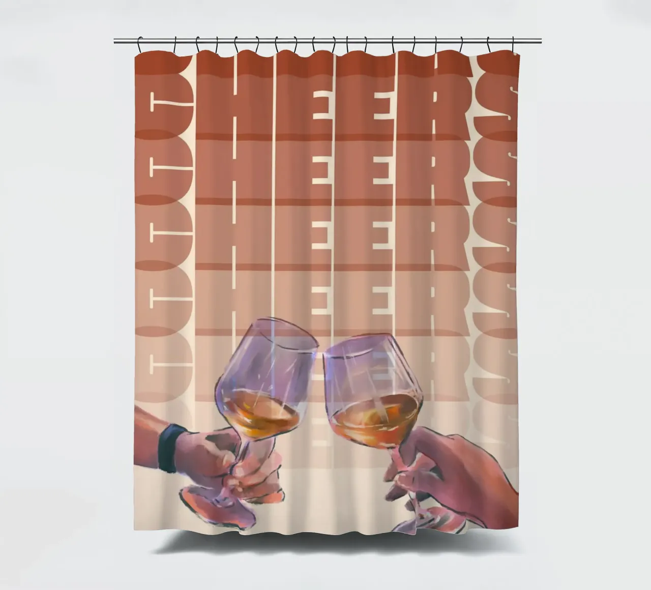 "Cheers" Wine Toast Art Print by Aperol Spritz, Pop Art shower curtain by NorwesClub