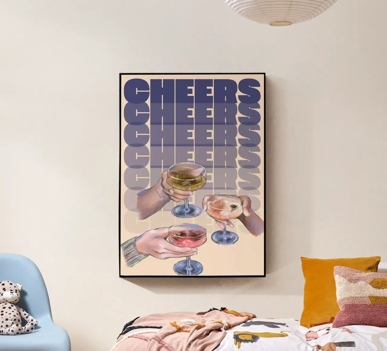 "Cheers" Coupe glazen trio kunst door Aperol, Pop Art acryl van NorwesClub