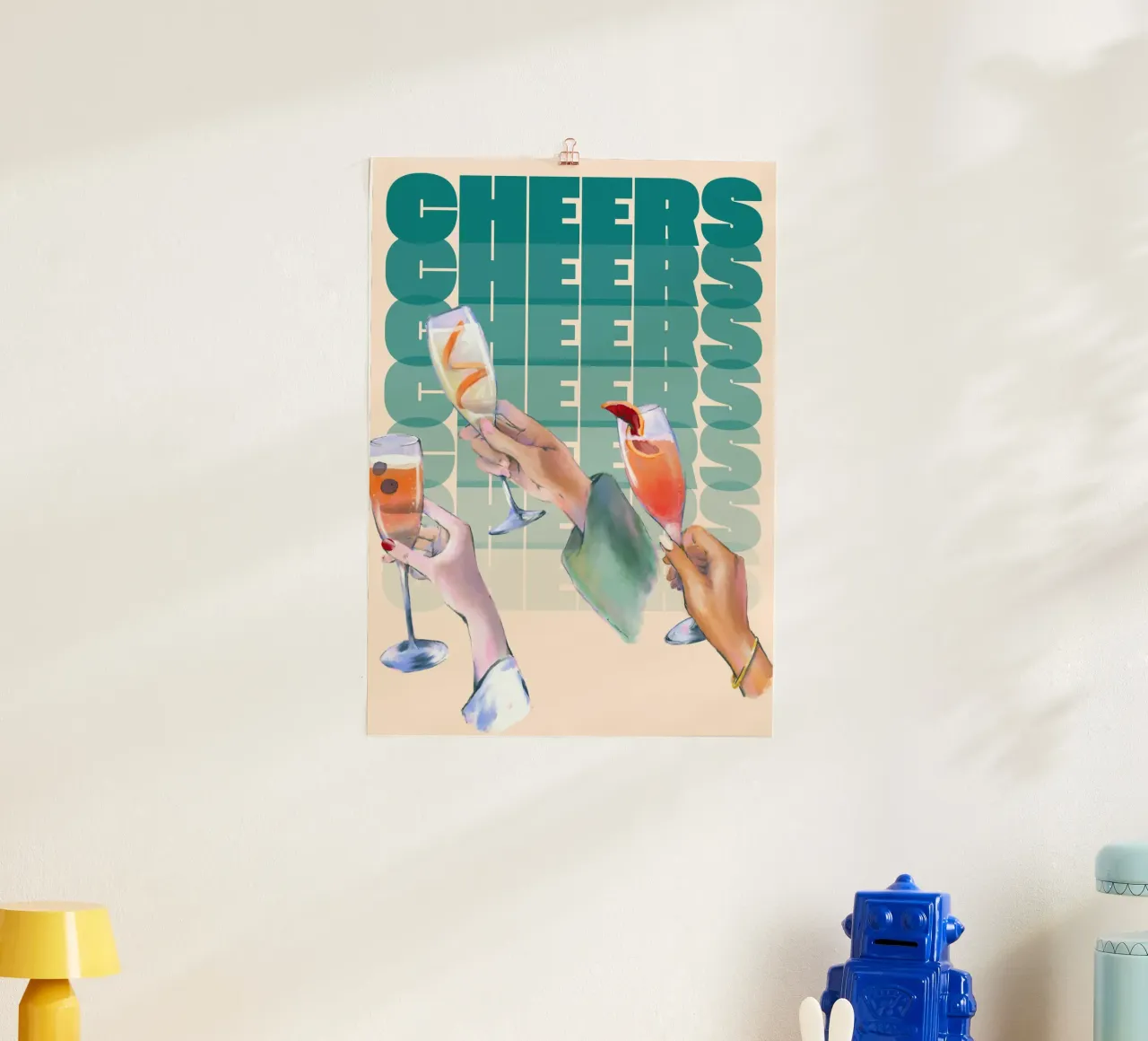 Flute & Cocktail Toast "Cheers" di Aperol, Pop Art carta hahnemühle da NorwesClub