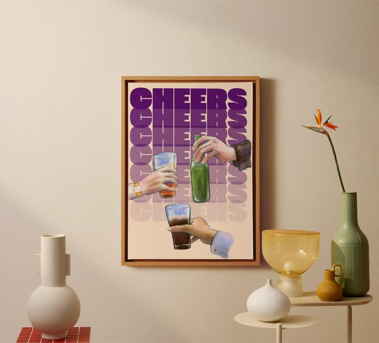 Modern Cheers Art by ArtfulHands - Pop Culture Party Vibes canvas with Floater frame by NorwesClub