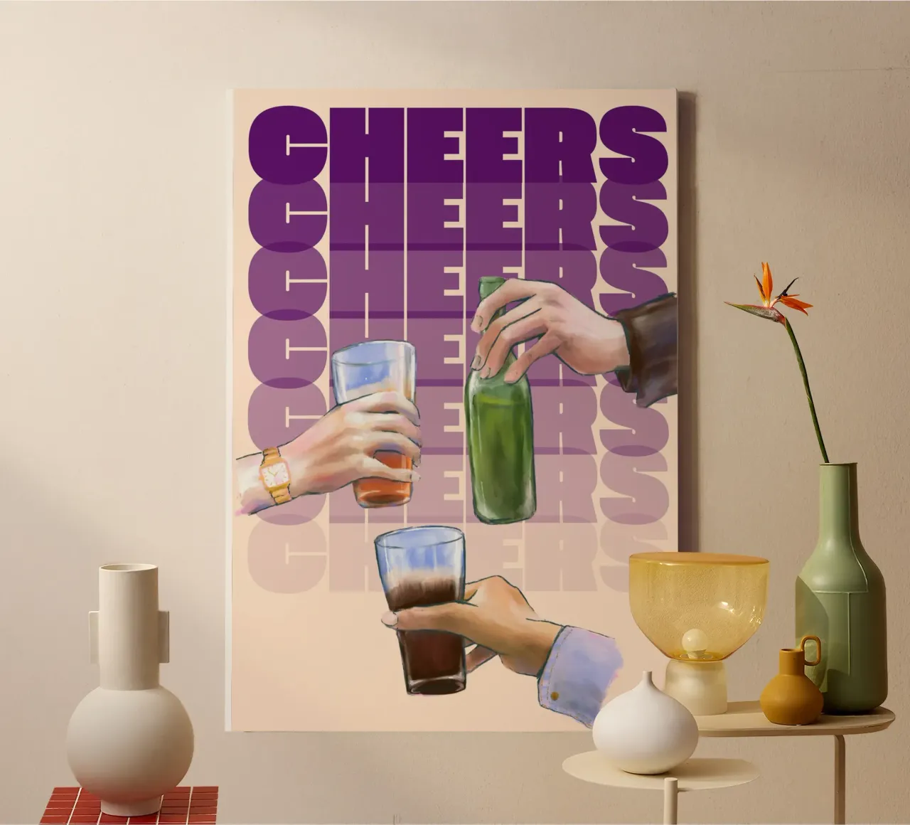 Modern Cheers Art by ArtfulHands - Pop Culture Party Vibes canvas with Floater frame by NorwesClub