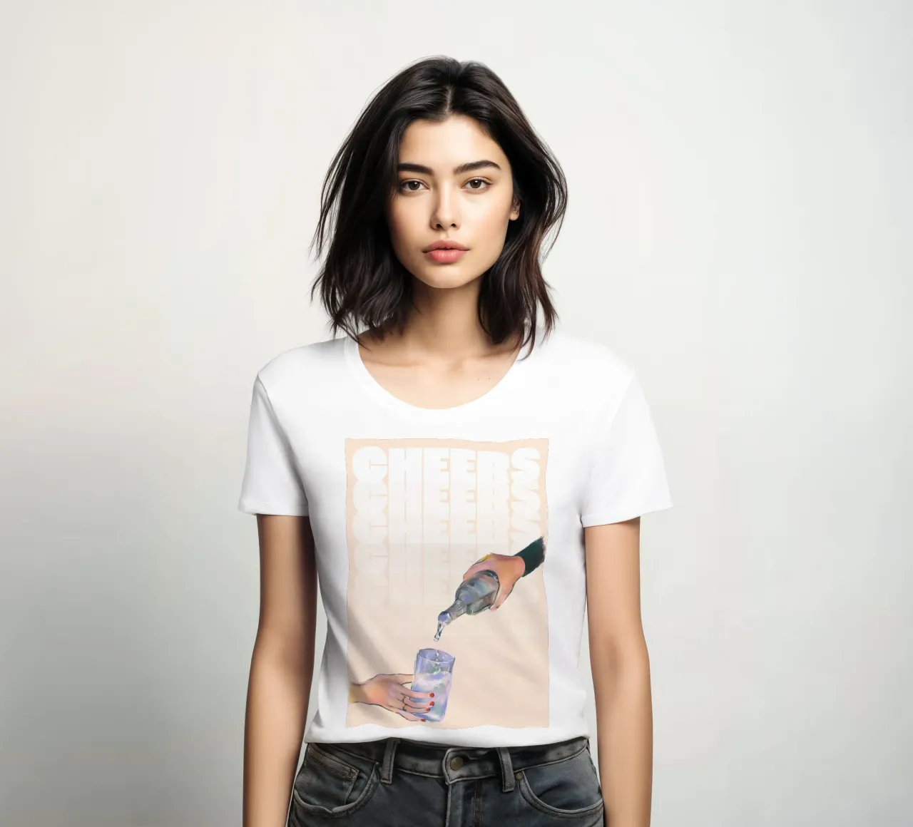 Cheers Pouring by ArtfulHands - Abstract Liquid Refreshment women's fitted t-shirt by NorwesClub