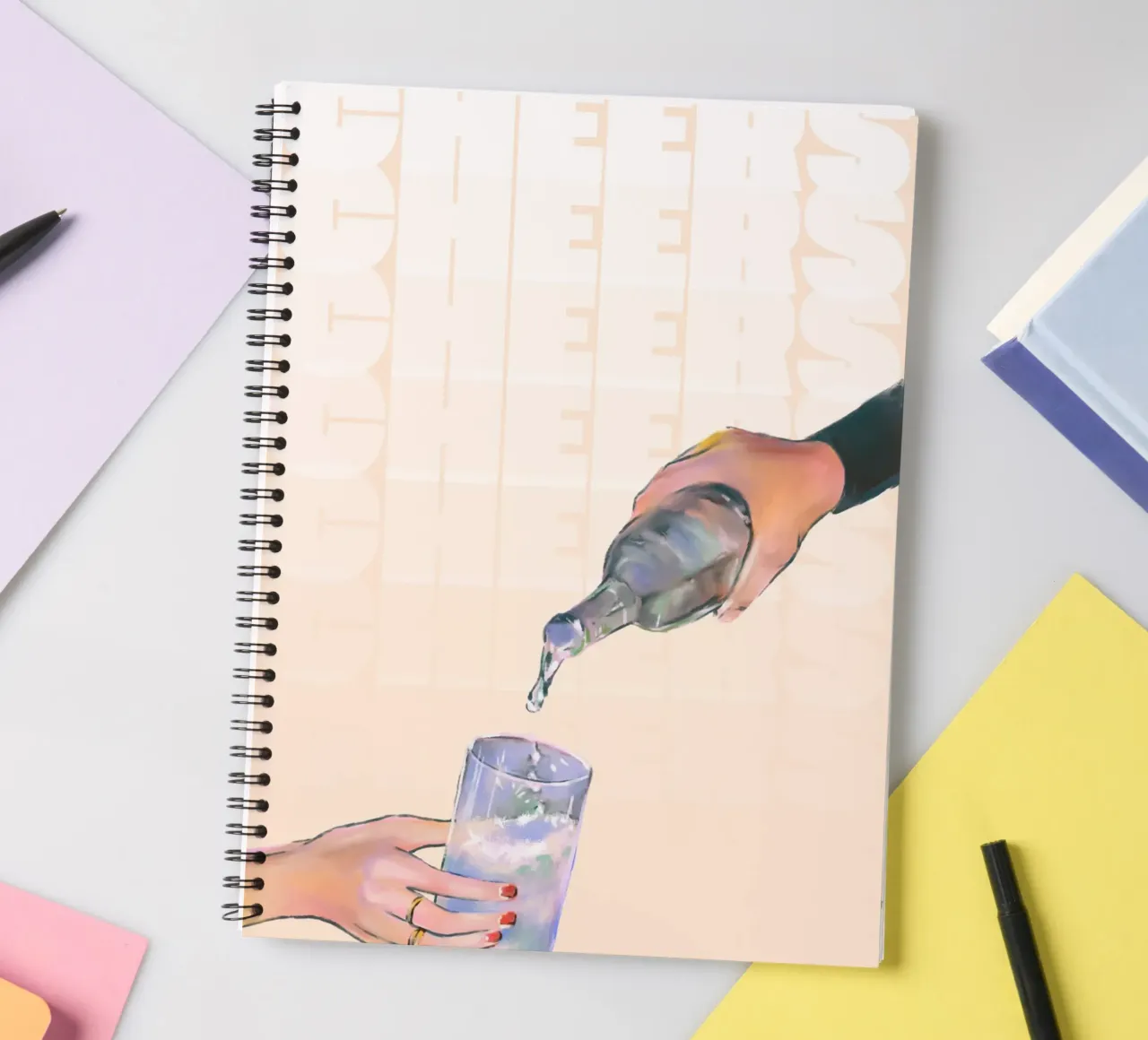 Cheers Pouring by ArtfulHands - Abstract Liquid Refreshment spiral notebook by NorwesClub