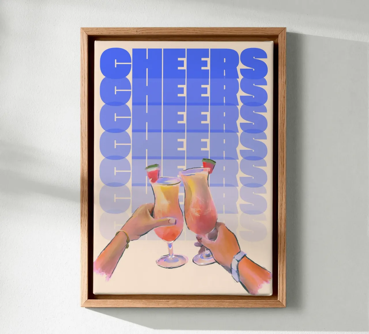 Summer Vibes Cheers di ArtfulHands - Pop art di bevande tropicali tela con Cornice a cassetta da NorwesClub