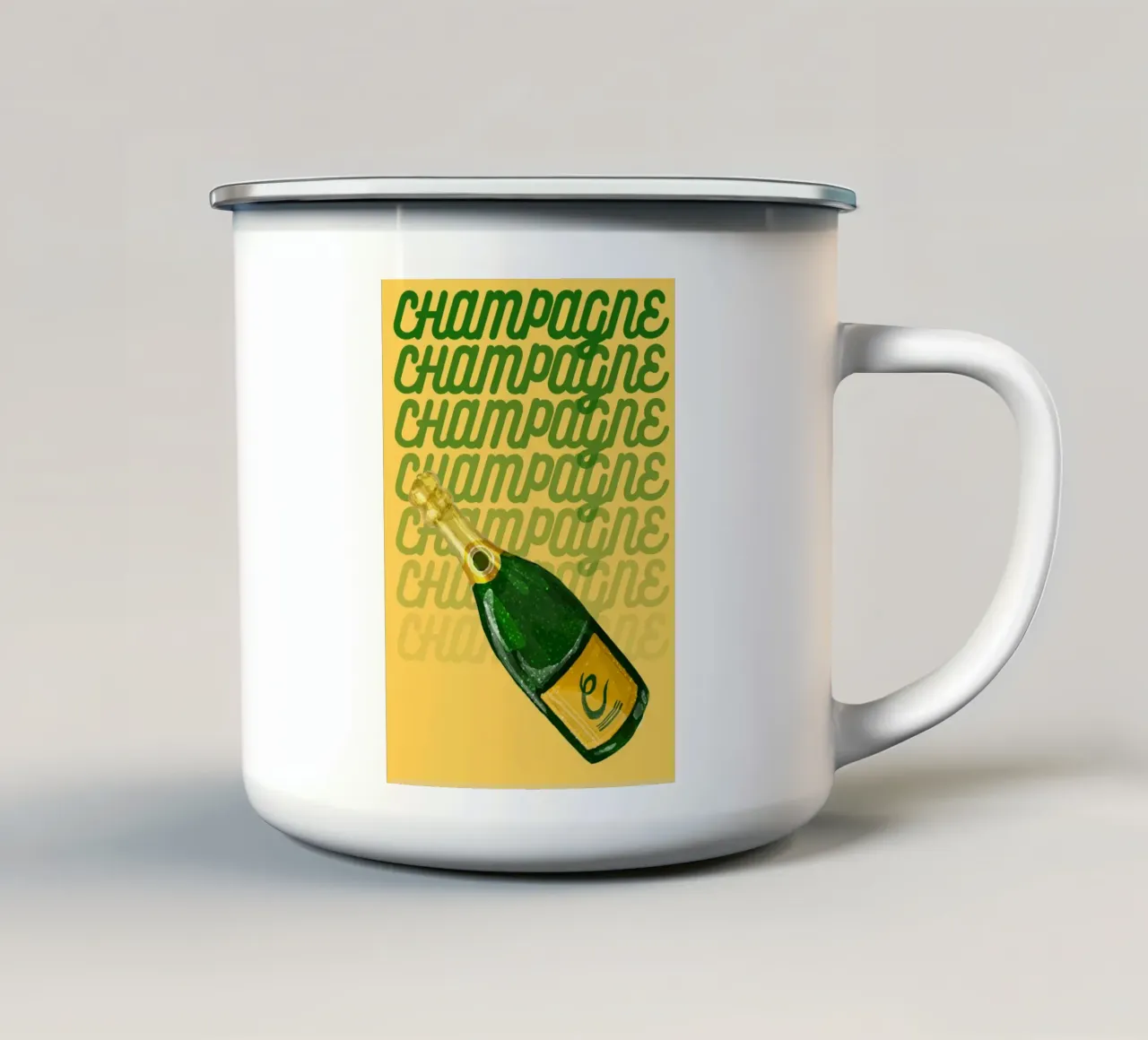 "Champagne Dreams Pop Art Print - Decorazioni festive e di tendenza". tazza in smalto da NorwesClub