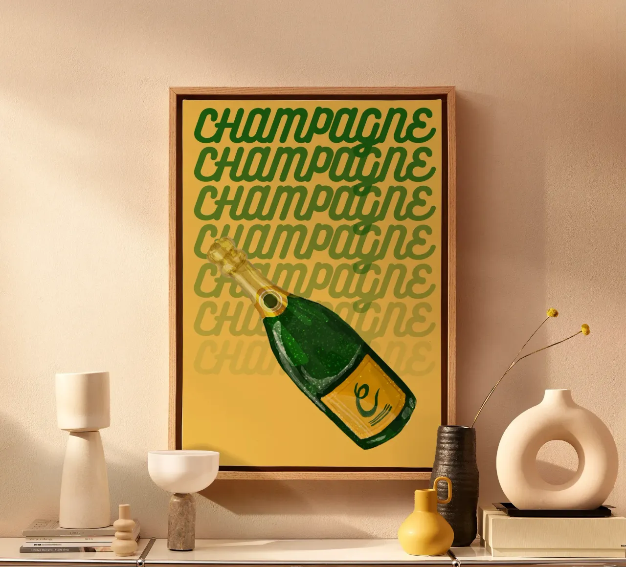 "Champagne Dreams Pop Art Print - Decorazioni festive e di tendenza". tela con Cornice a cassetta da NorwesClub