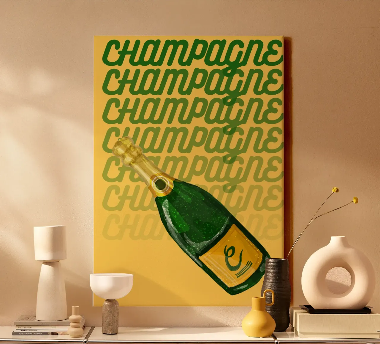 "Champagne Dreams Pop Art Print - Decorazioni festive e di tendenza". tela con Cornice a cassetta da NorwesClub