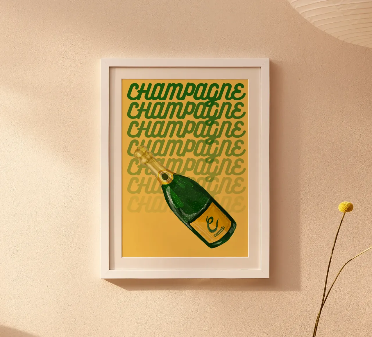 "Champagne Dreams Pop Art Print - Decorazioni festive e di tendenza". poster con telaio in legno da NorwesClub