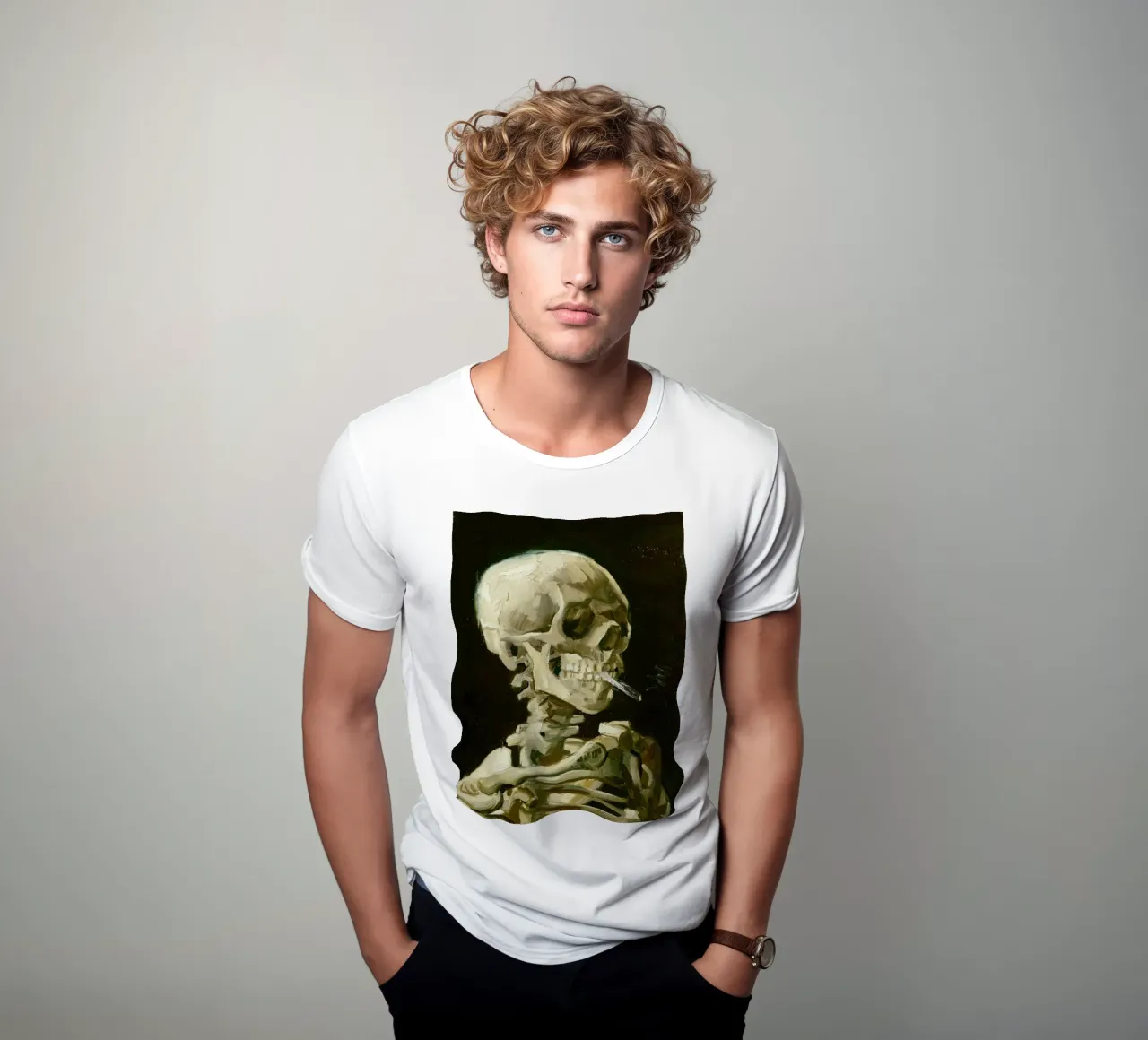 Vincent van Gogh - Testa di scheletro con sigaretta accesa t-shirt da Venus Art