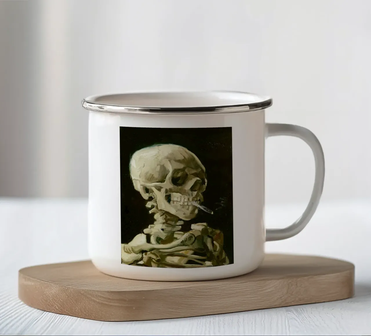 Vincent van Gogh - Testa di scheletro con sigaretta accesa tazza in smalto da Venus Art