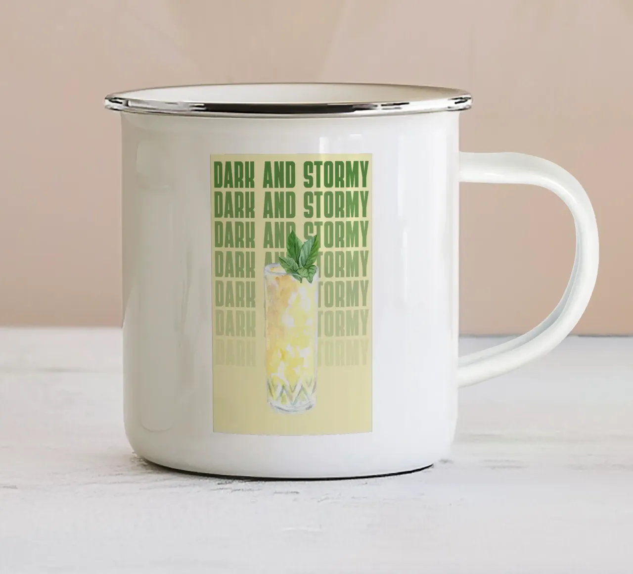 "Dark and Stormy kunstdruk - Verfrissend en stijlvol bardecor". emaille mok van NorwesClub