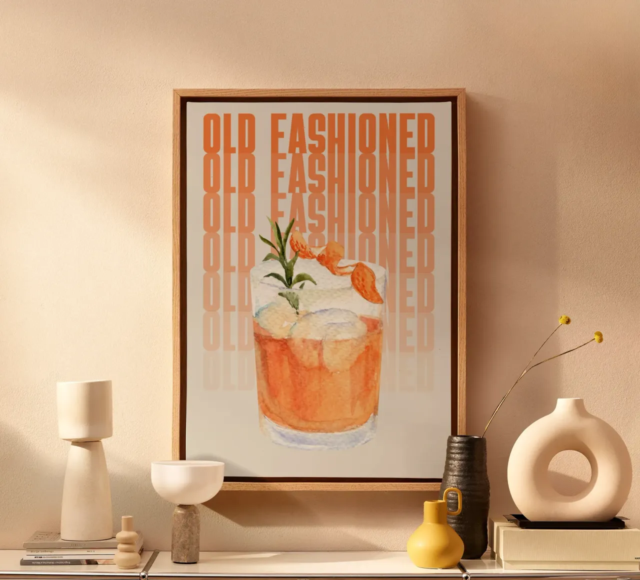 Ouderwetse print - Klassieke whiskey cocktail aquarel Ar canvas met Baklijst van NorwesClub