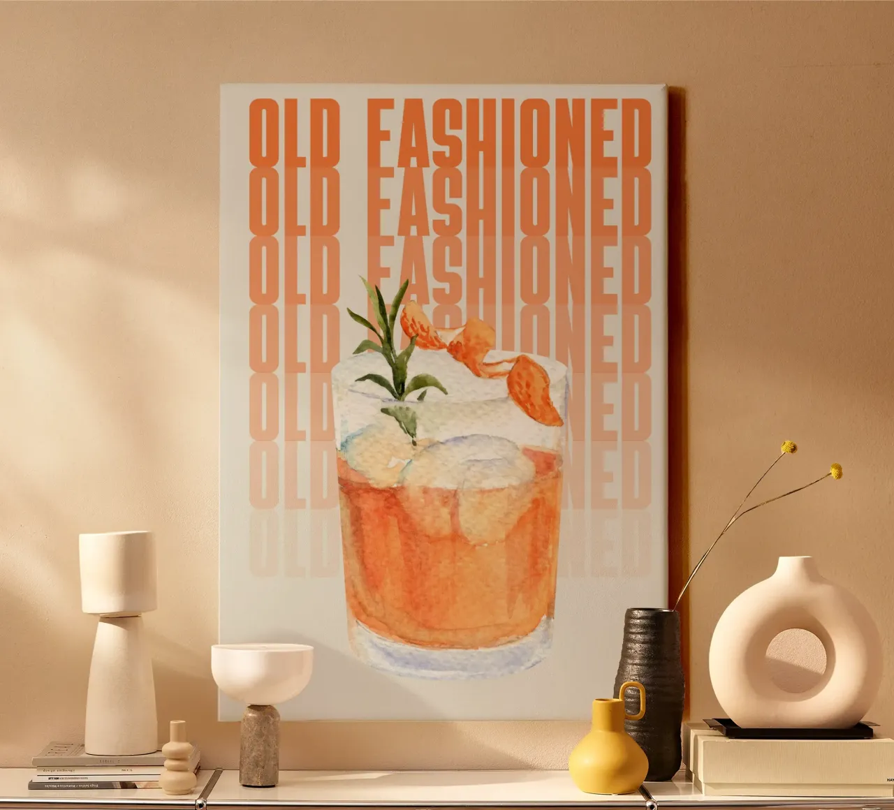Ouderwetse print - Klassieke whiskey cocktail aquarel Ar canvas met Baklijst van NorwesClub