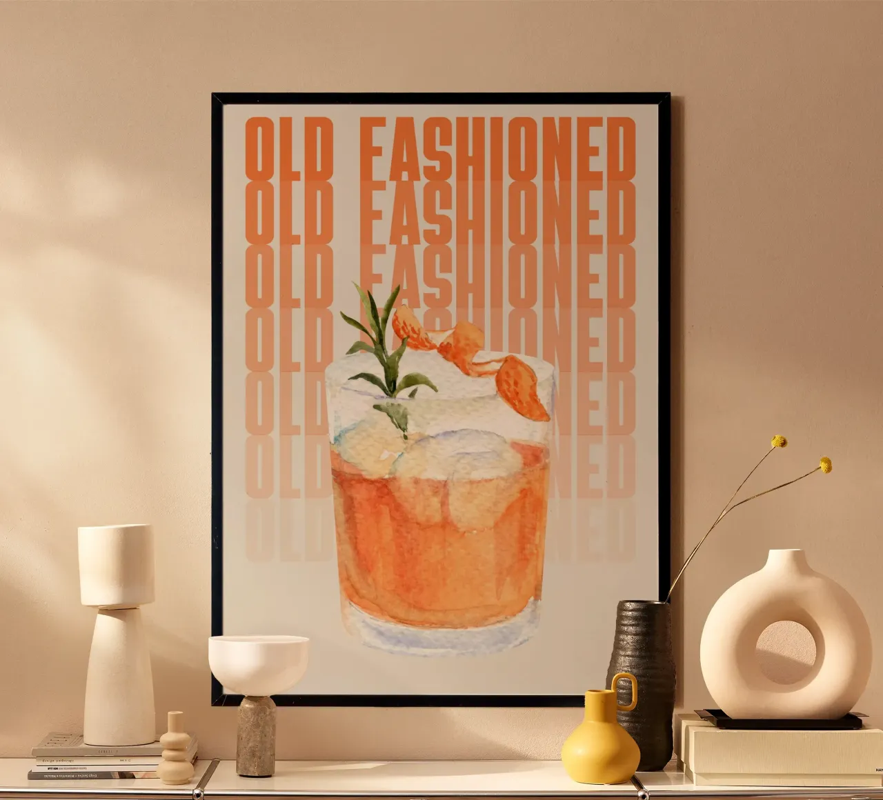 Old Fashioned Print - Cóctel clásico de whisky en acuarela Ar poster de NorwesClub