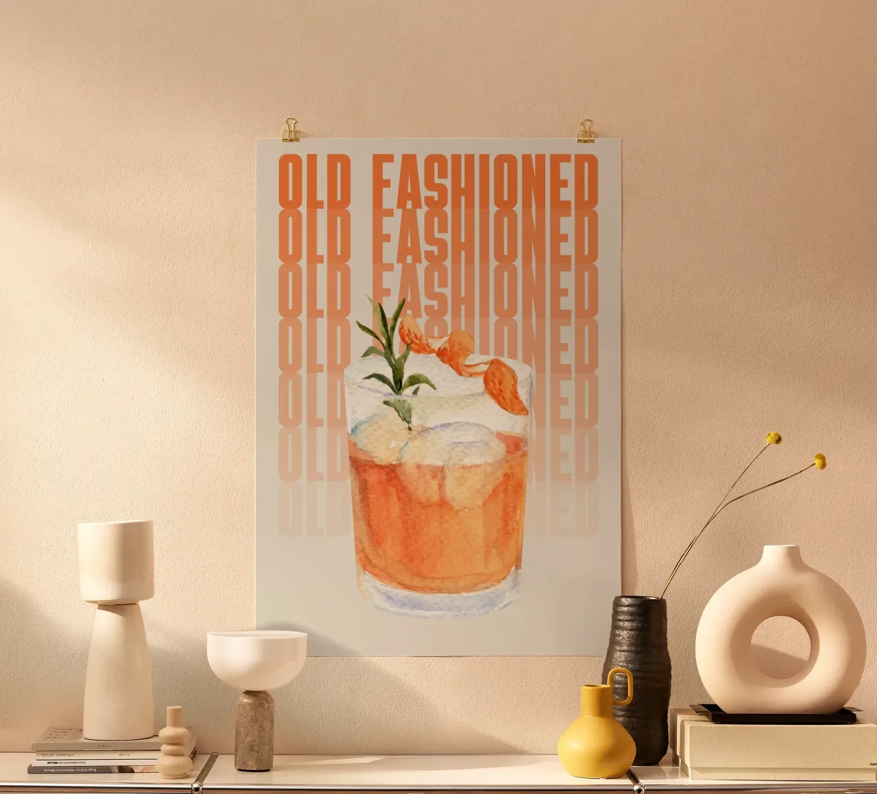 Old Fashioned Print - Cóctel clásico de whisky en acuarela Ar poster de NorwesClub