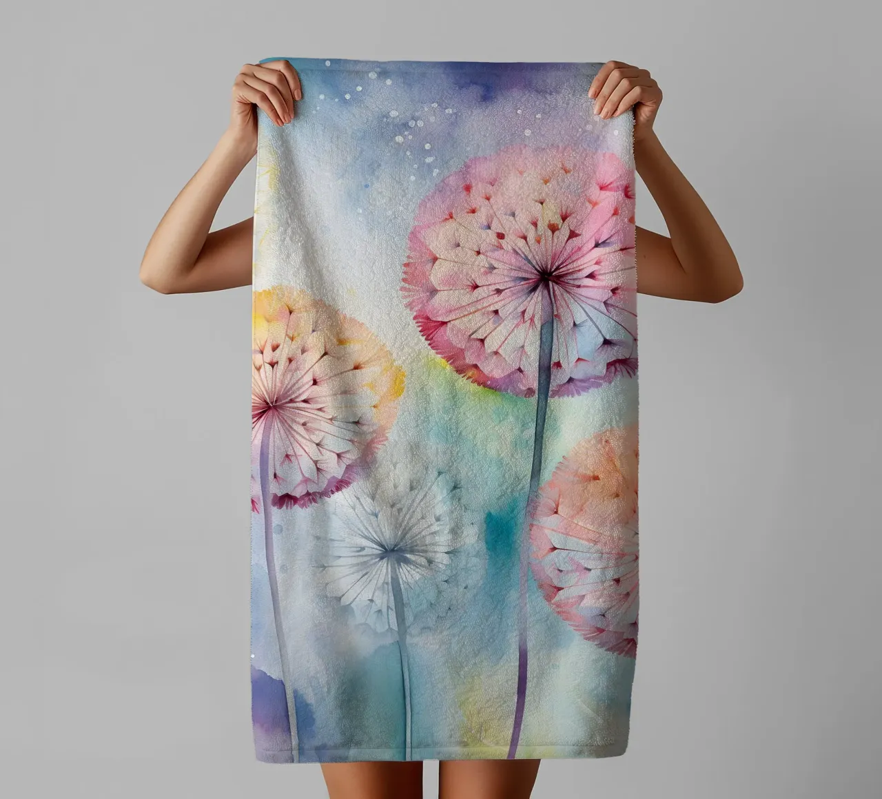 Whimsical Dandelion Whispers towel by Botanical Pattern House