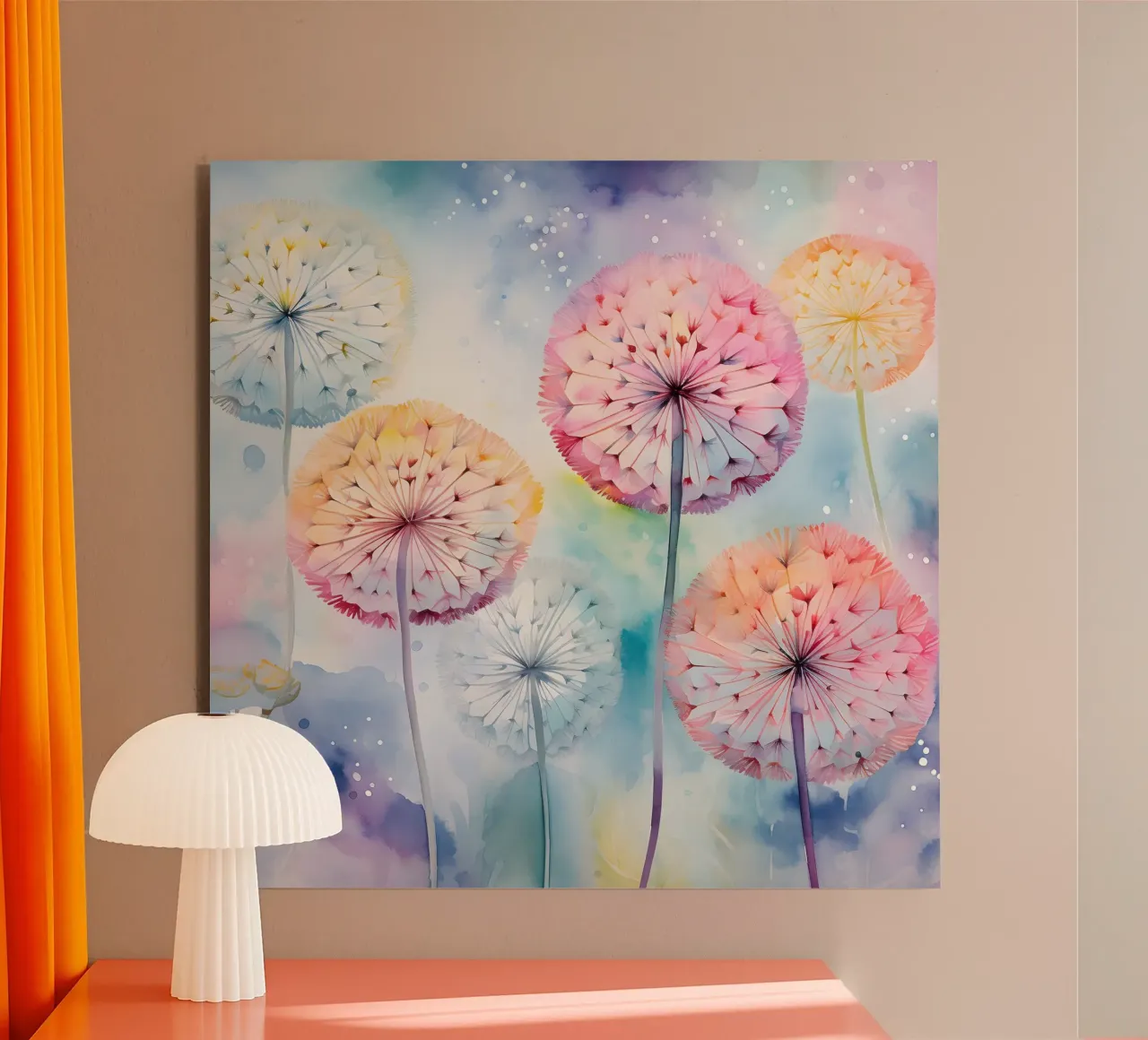 Whimsical Dandelion Whispers alu-dibond by Botanical Pattern House
