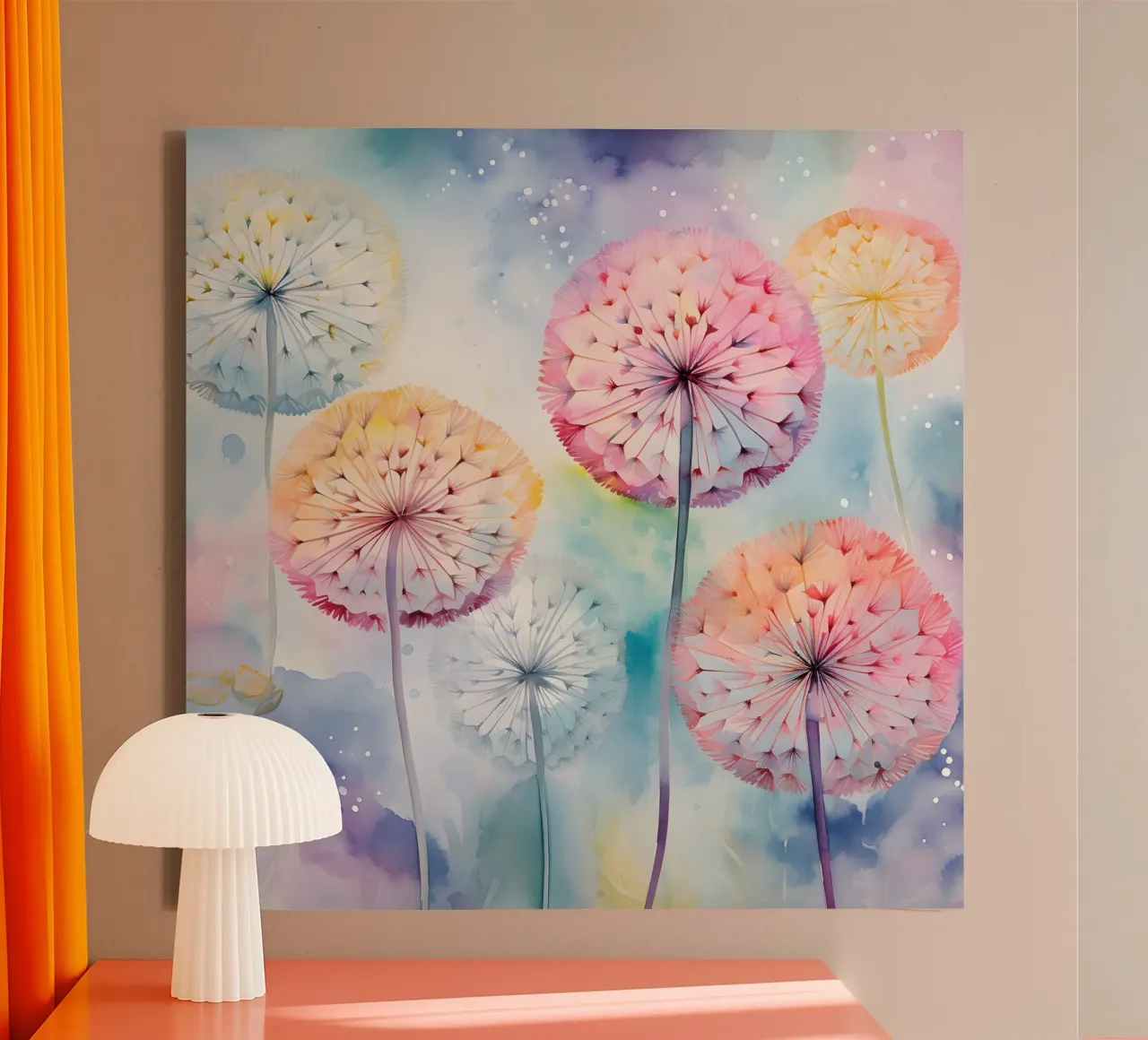 Whimsical Dandelion Whispers canvas by Botanical Pattern House