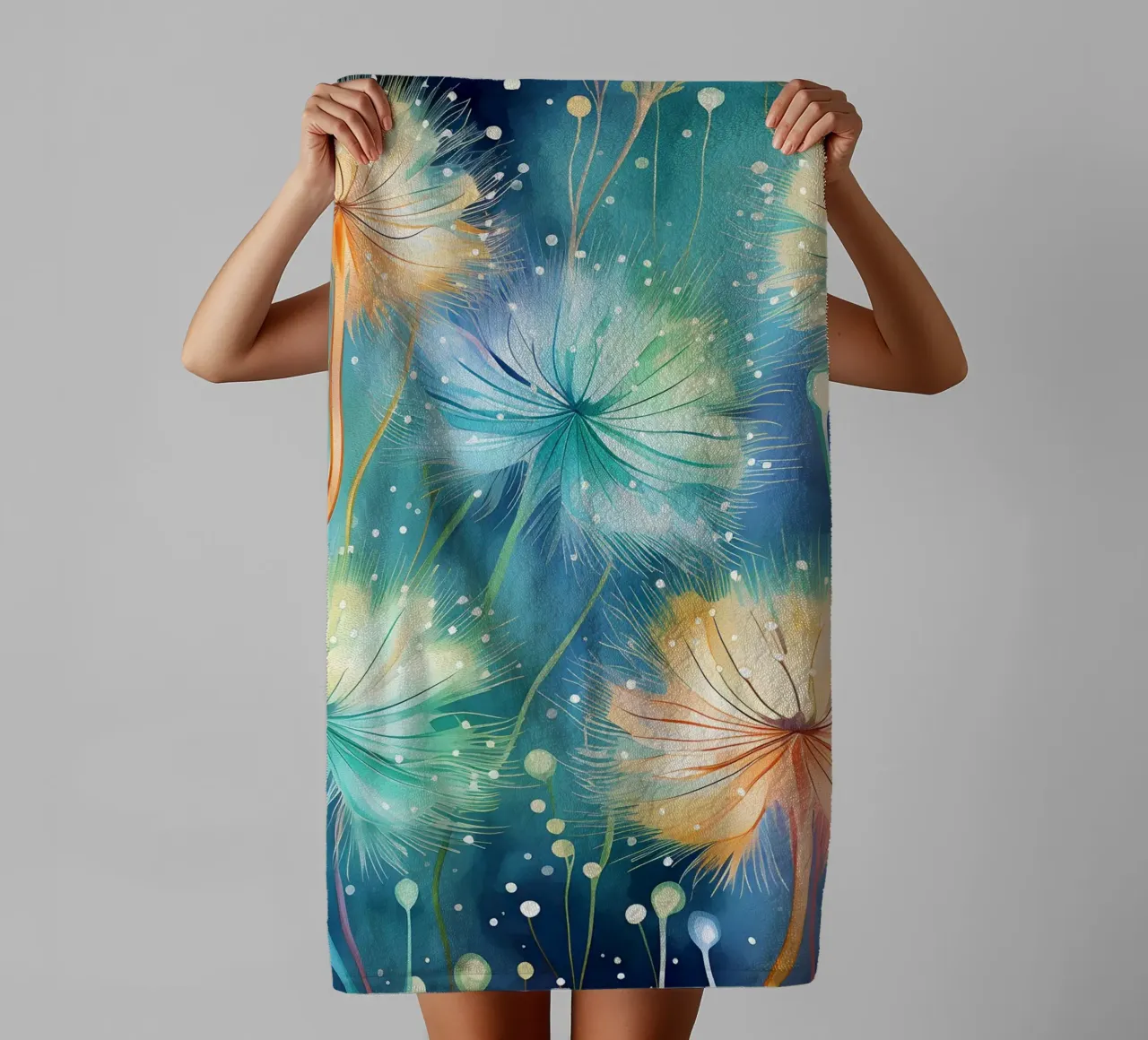 Whimsical Dandelion Whispers towel by Botanical Pattern House