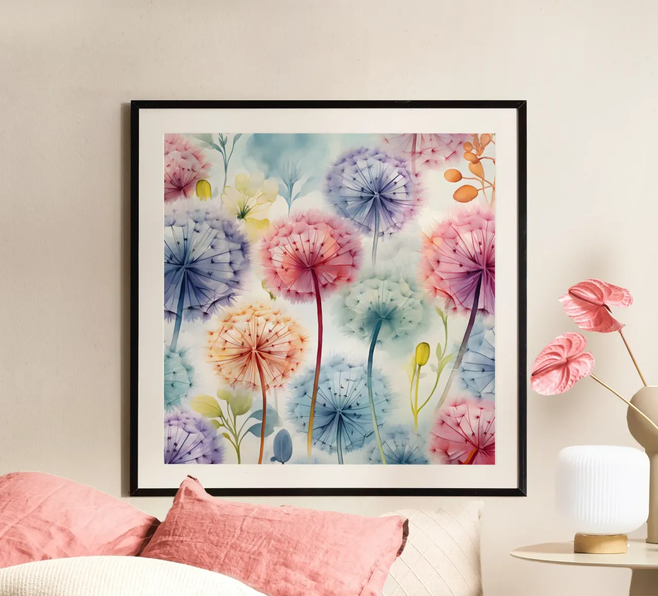 Susurros caprichosos de diente de león poster de Botanical Pattern House