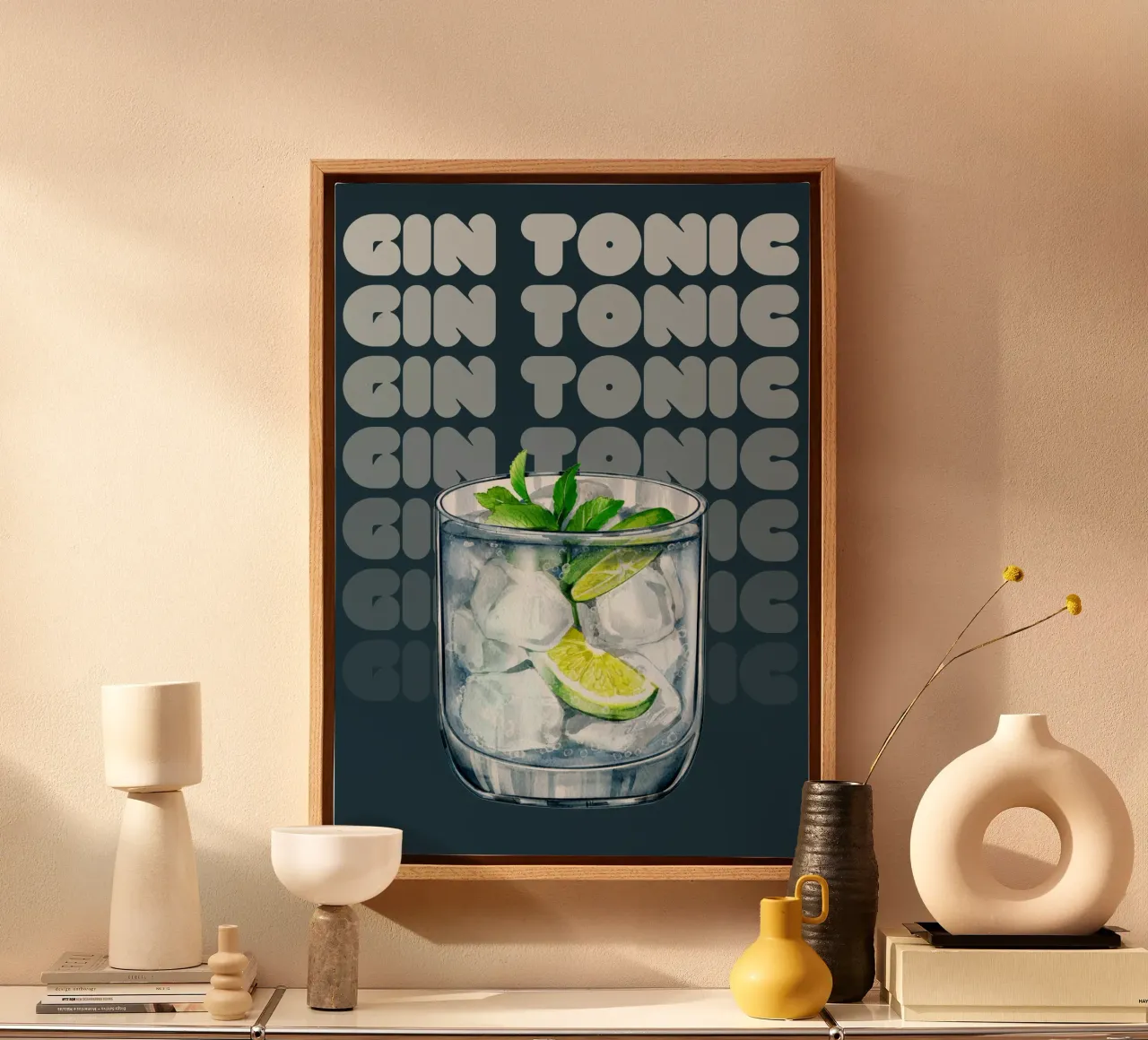 Gin Tonic Watercolor Art - Refreshing & Modern Bar Print canvas with Floater frame by NorwesClub