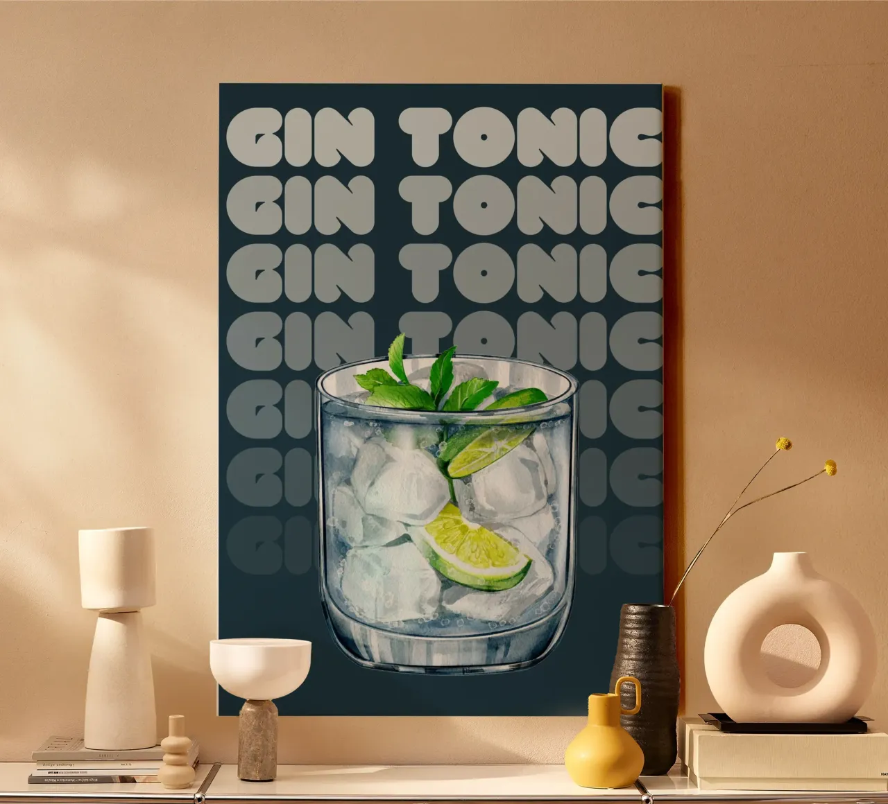 Gin Tonic Watercolor Art - Refreshing & Modern Bar Print canvas with Floater frame by NorwesClub