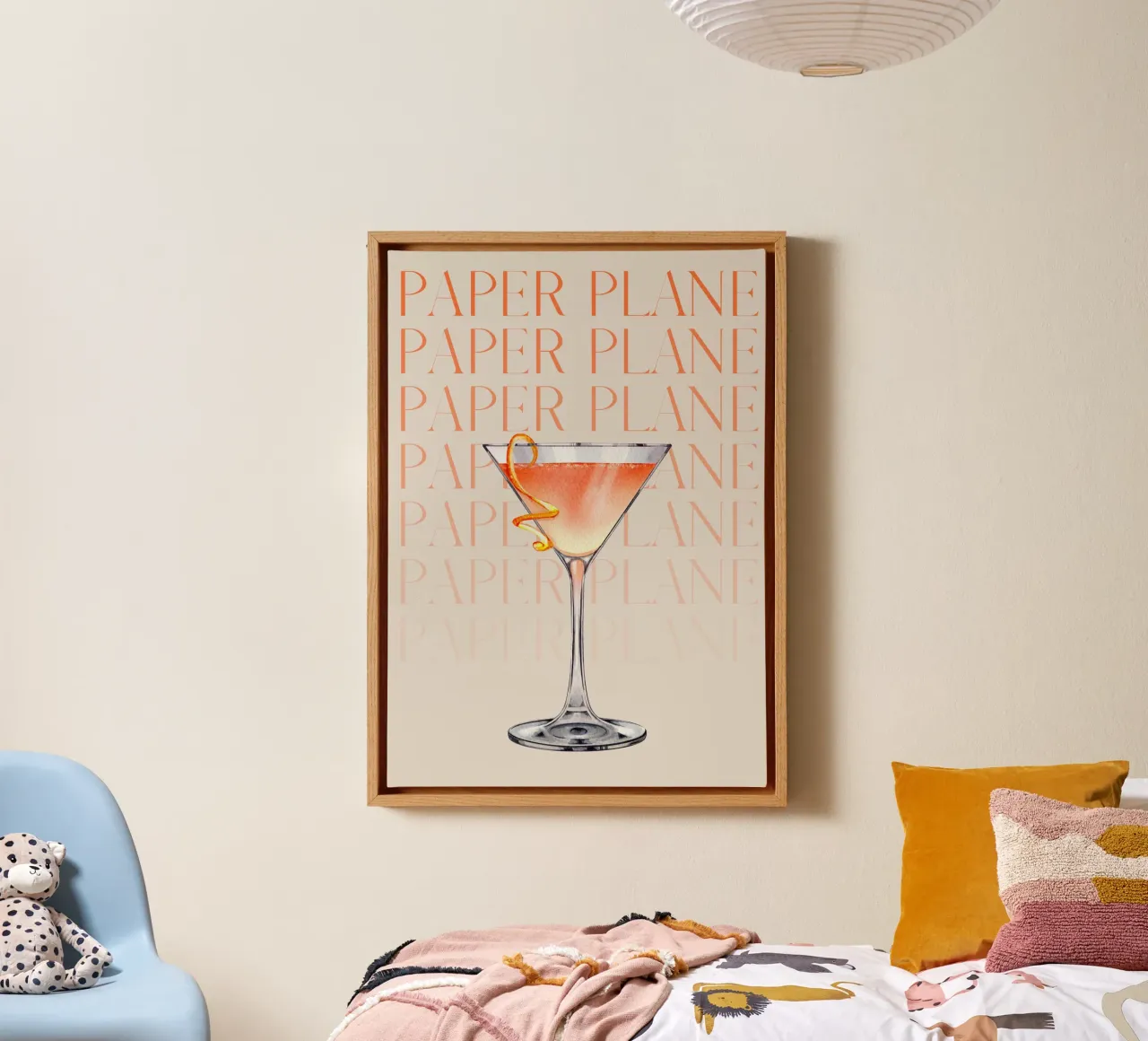 Paper Plane Cocktail Kunstdruk - Modern & Chique Bar Decor canvas met Baklijst van NorwesClub
