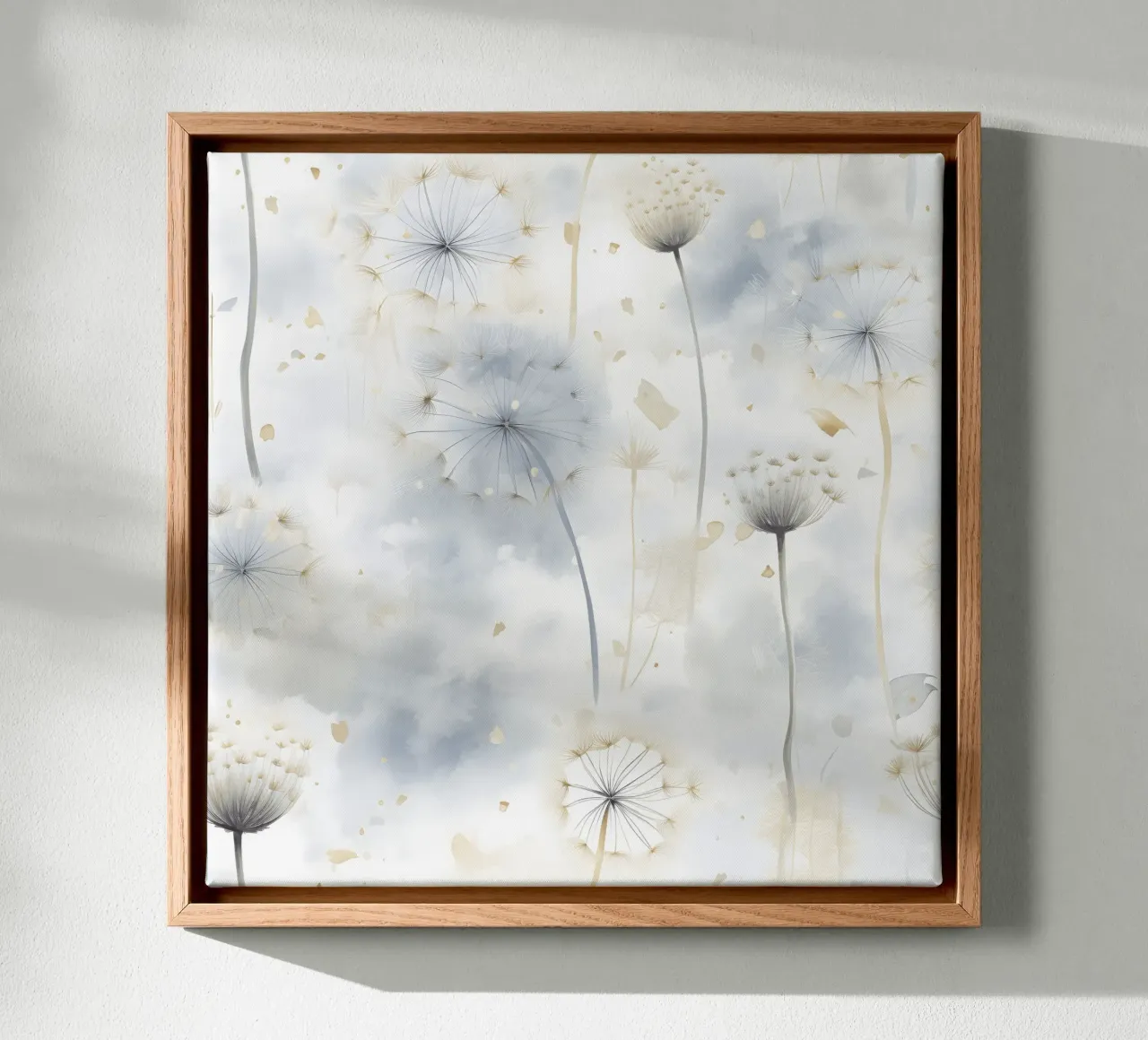 Whispers of Dandelions canvas with Floater frame by Botanical Pattern House