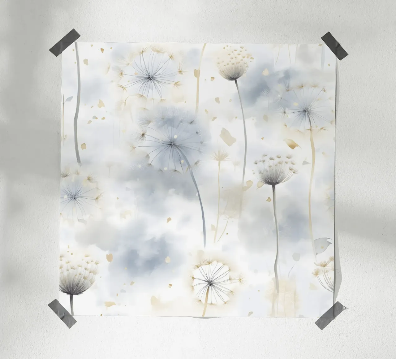 Sussurri di denti di leone poster con telaio in plastica da Botanical Pattern House