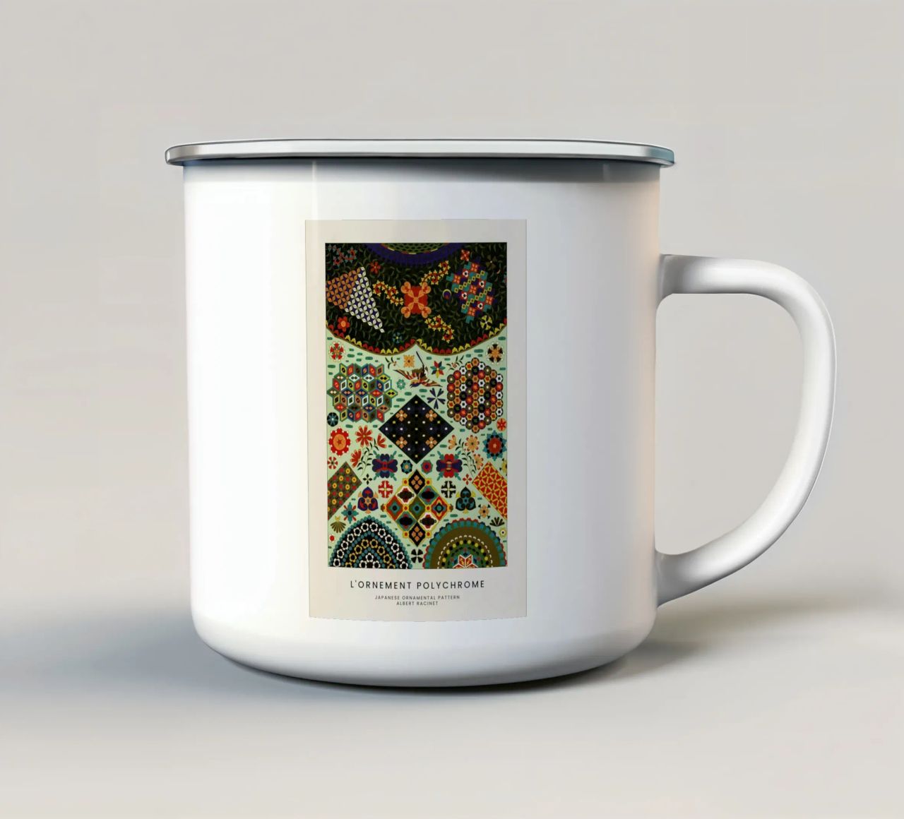 Racinet -  Japanese Ornamental Pattern mug en émail de Vintage by JUNIQE