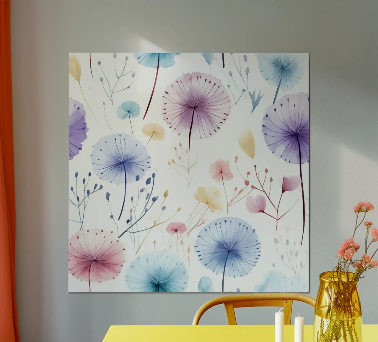 Sussurri di denti di leone poster con telaio in plastica da Botanical Pattern House