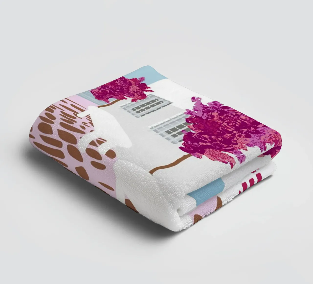 Poster di viaggio dell'Île de Ré - Bougainvillea rosa e case bianche asciugamano da bagno da NorwesClub