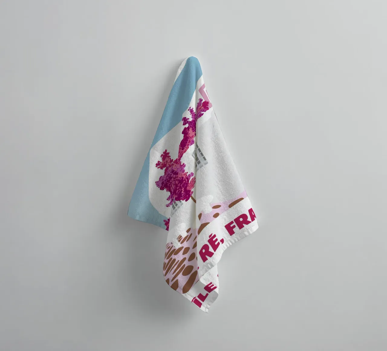 Poster di viaggio dell'Île de Ré - Bougainvillea rosa e case bianche asciugamano da bagno da NorwesClub