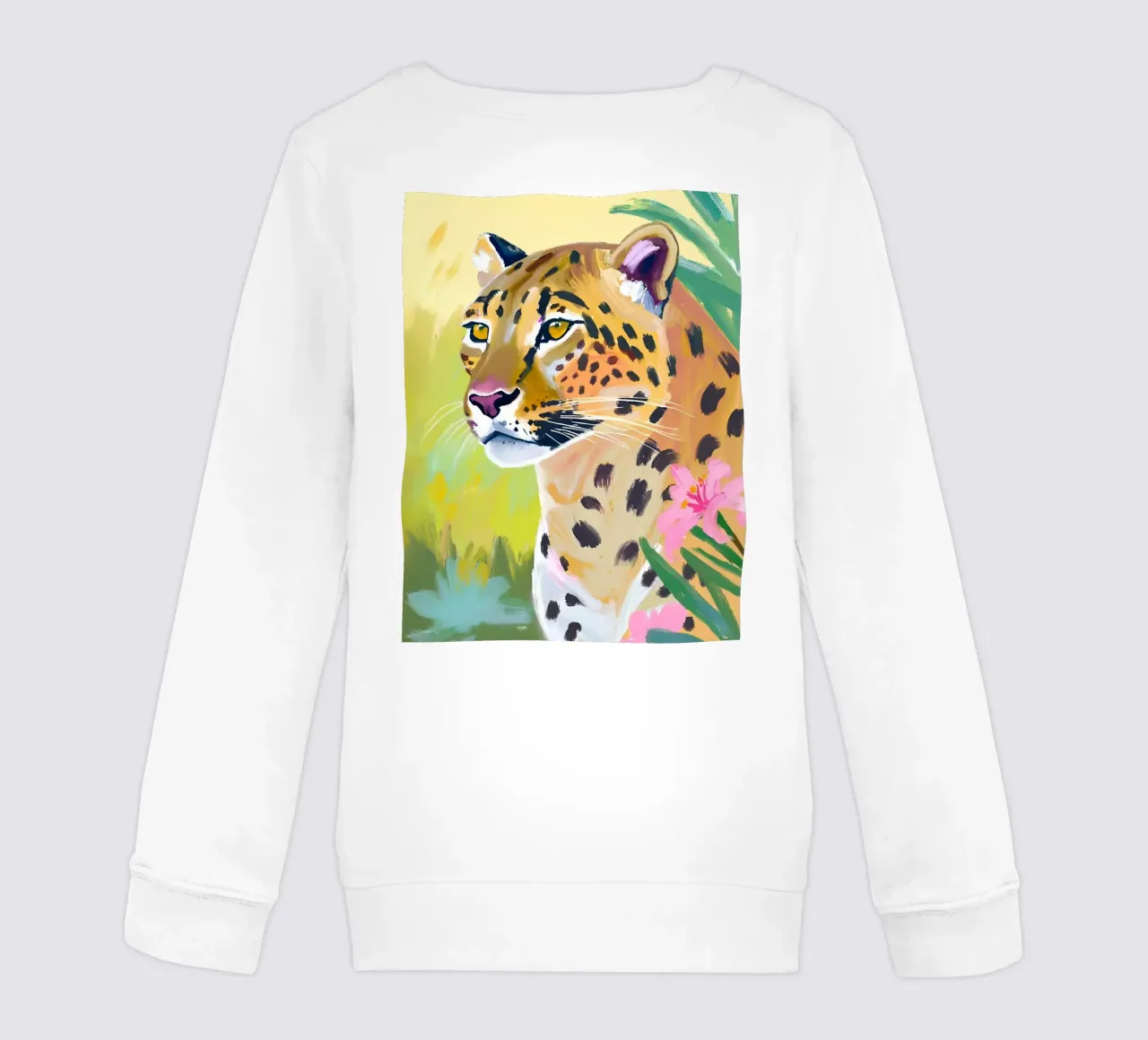 🌺🐆 Verträumter Leopard in tropischem Grün Kinder Sweatshirt von Trinkets NL Design Studio