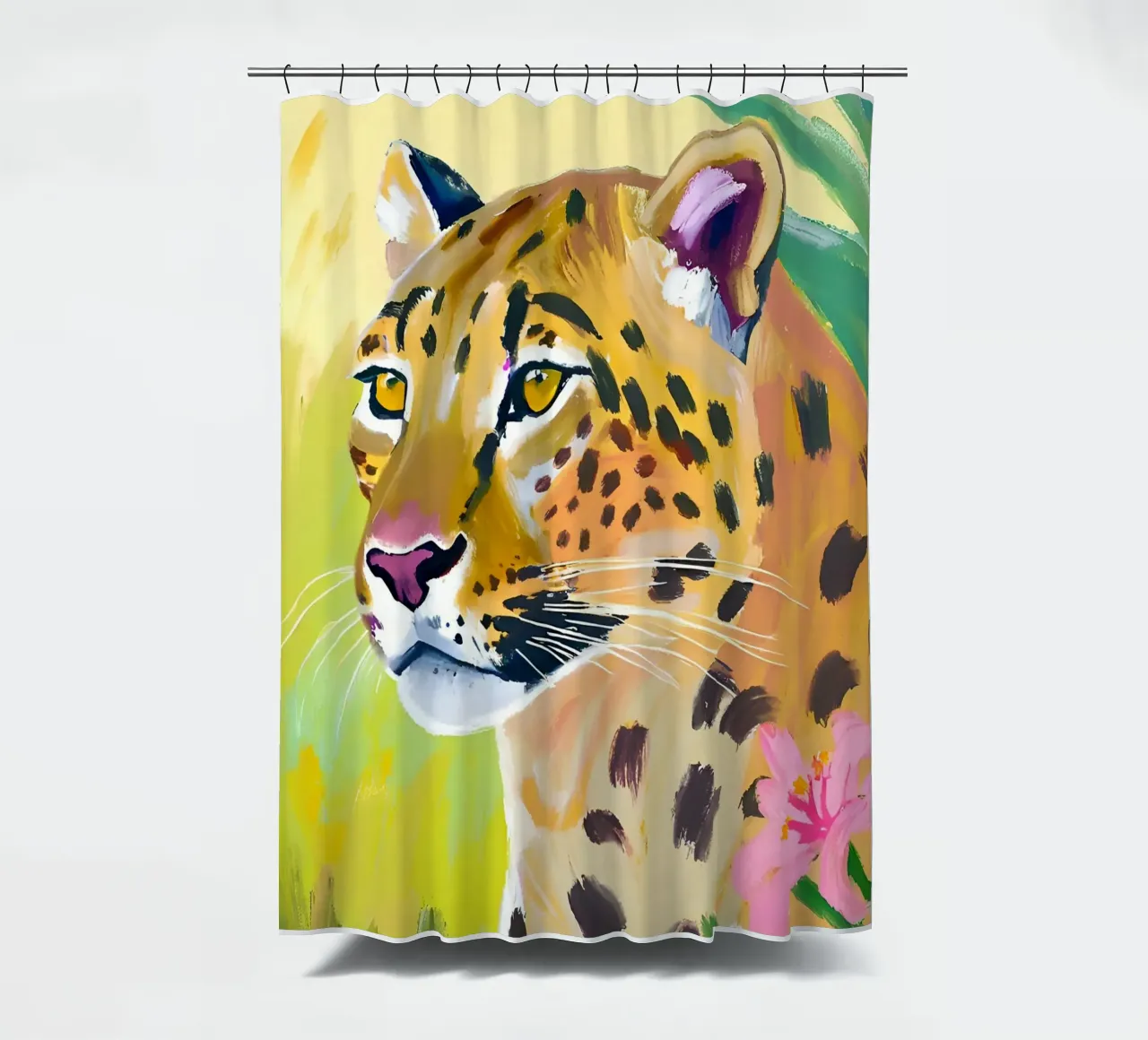 Verträumter Leopard in tropischem Grün Duschvorhang von Trinkets NL Design Studio