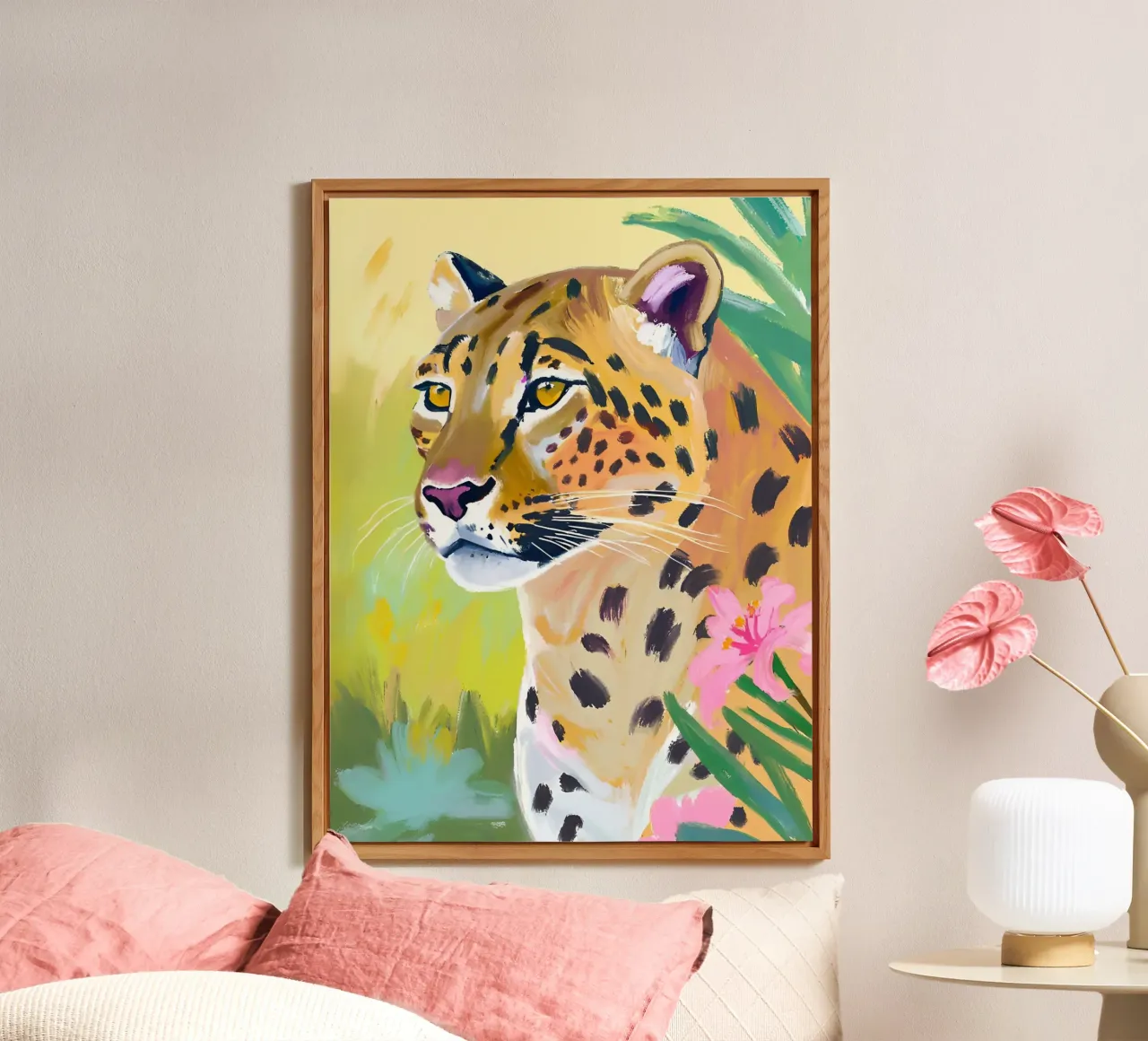 🌺🐆 Dreamy Leopard In Tropical Green alu-dibond by Trinkets NL Design Studio