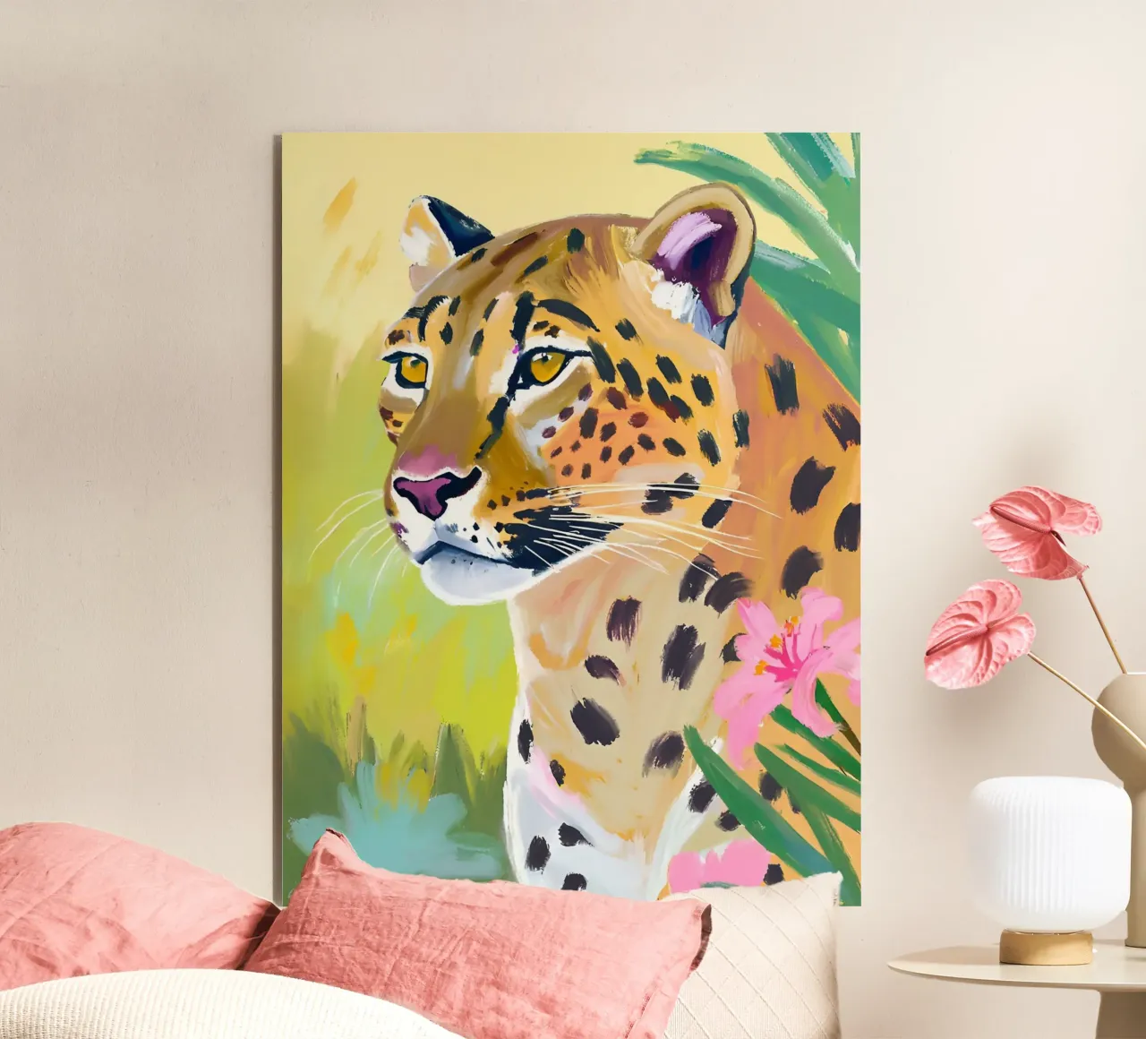 🌺🐆 Dreamy Leopard In Tropical Green alu-dibond by Trinkets NL Design Studio