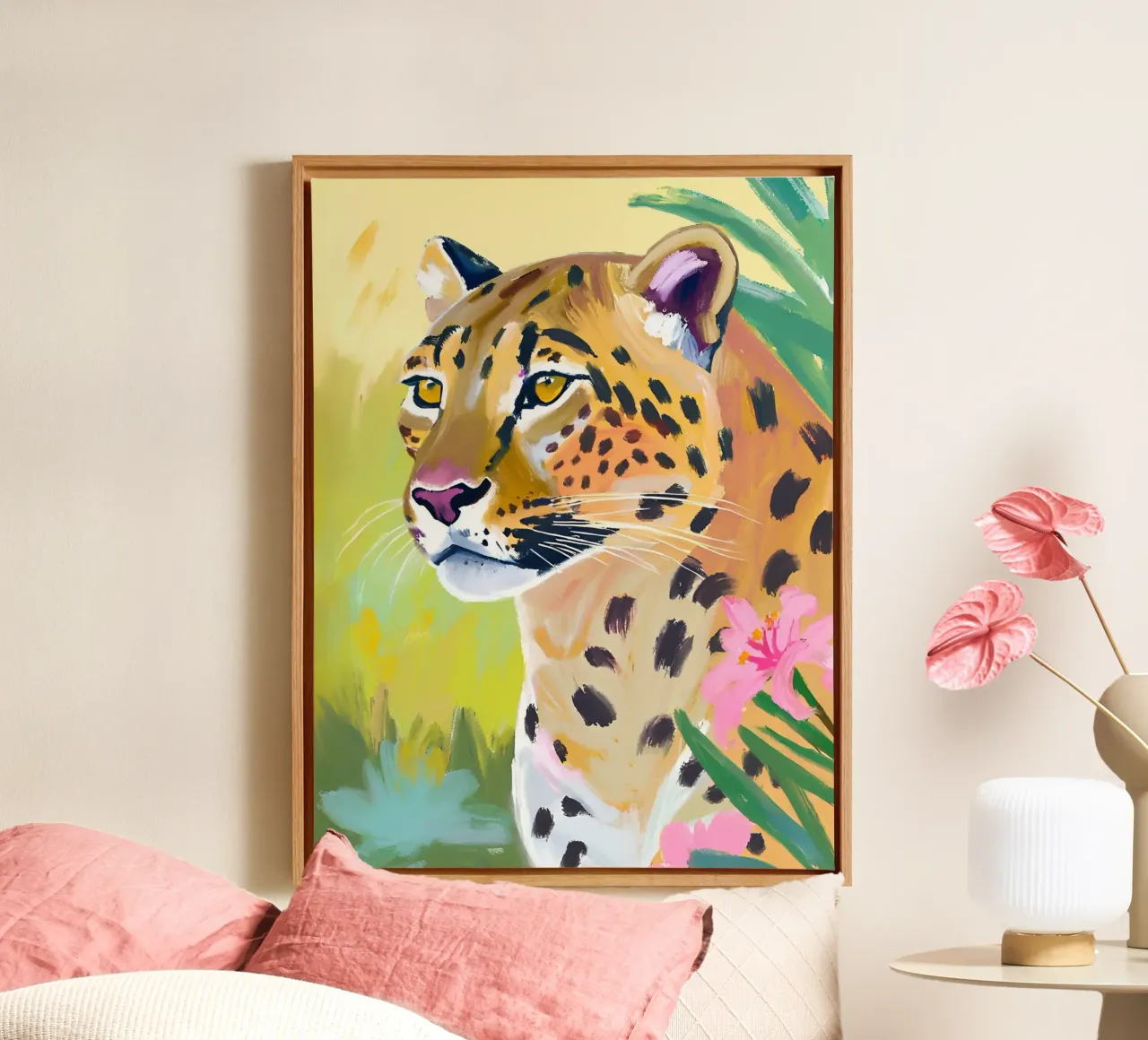 🌺🐆 Dreamy Leopard In Tropical Green canvas by Trinkets NL Design Studio