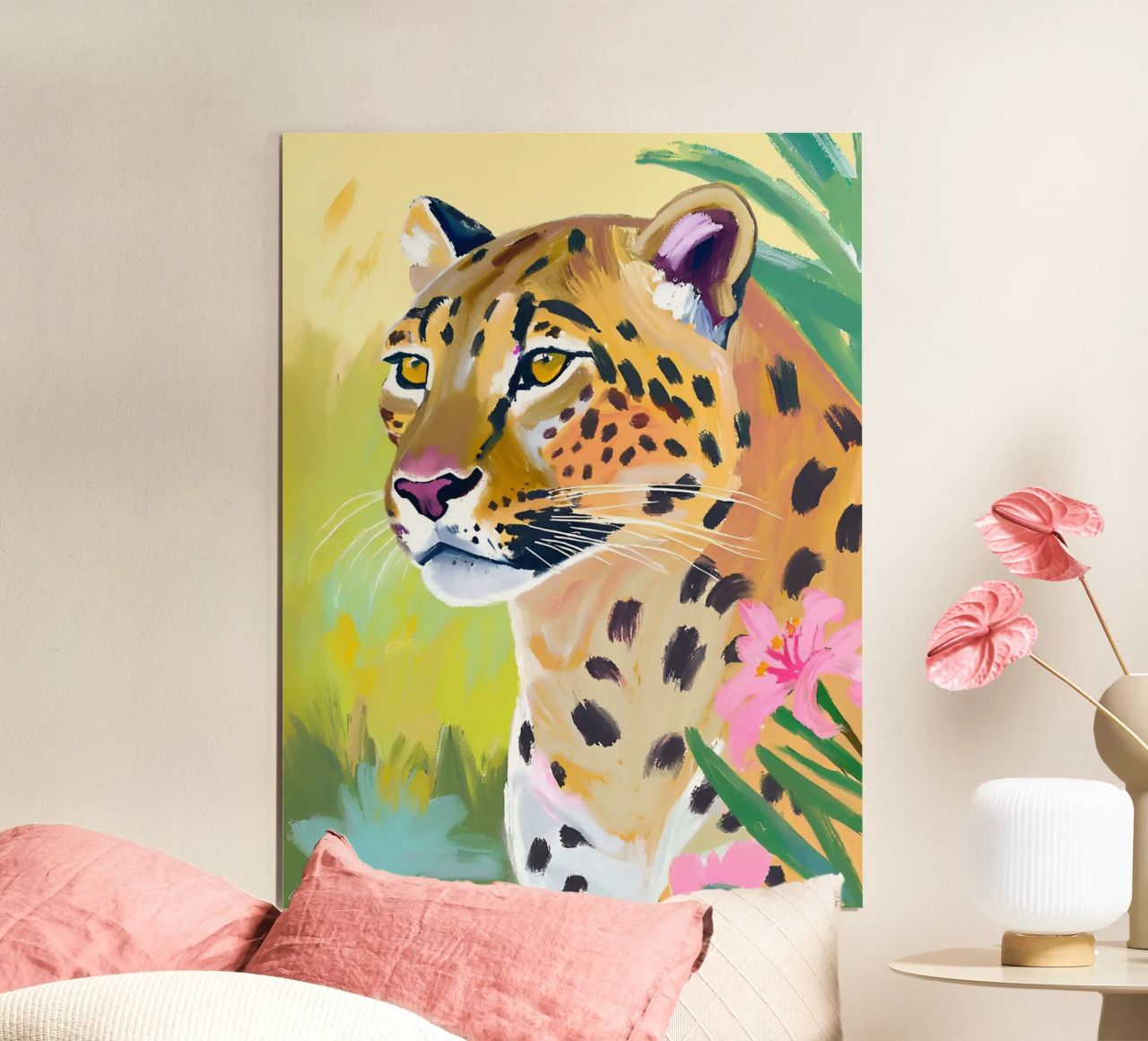 Verträumter Leopard in tropischem Grün Poster von Trinkets NL Design Studio