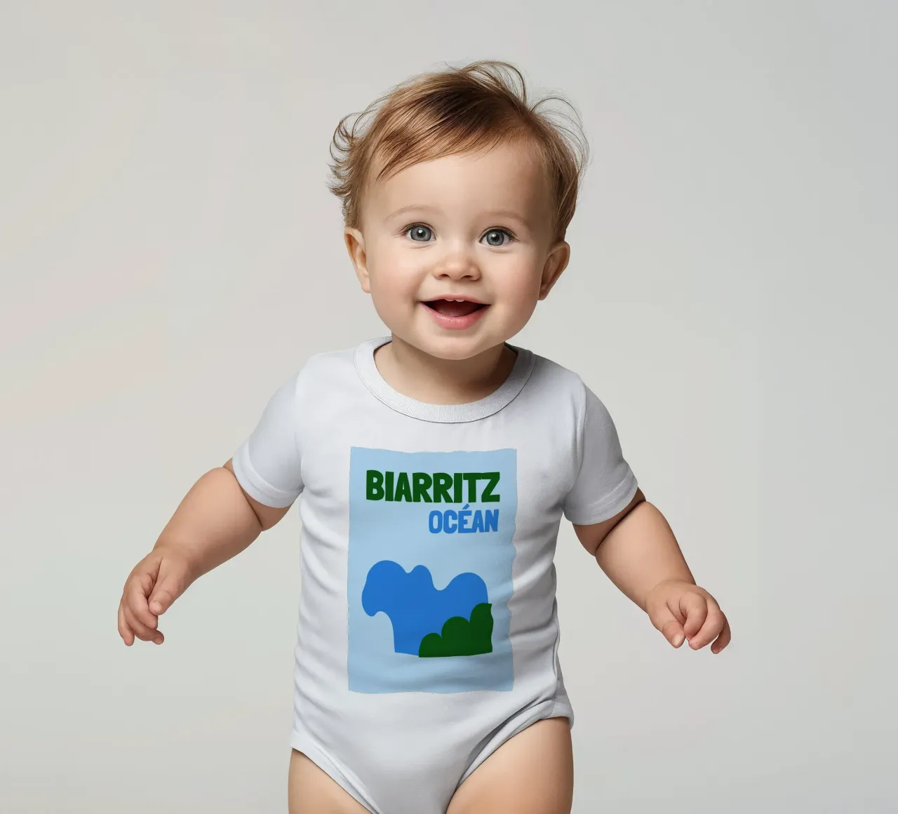 Biarritz Océan Poster - Abstract Waves, Basque Coast Vibes short-sleeve baby romper by NorwesClub