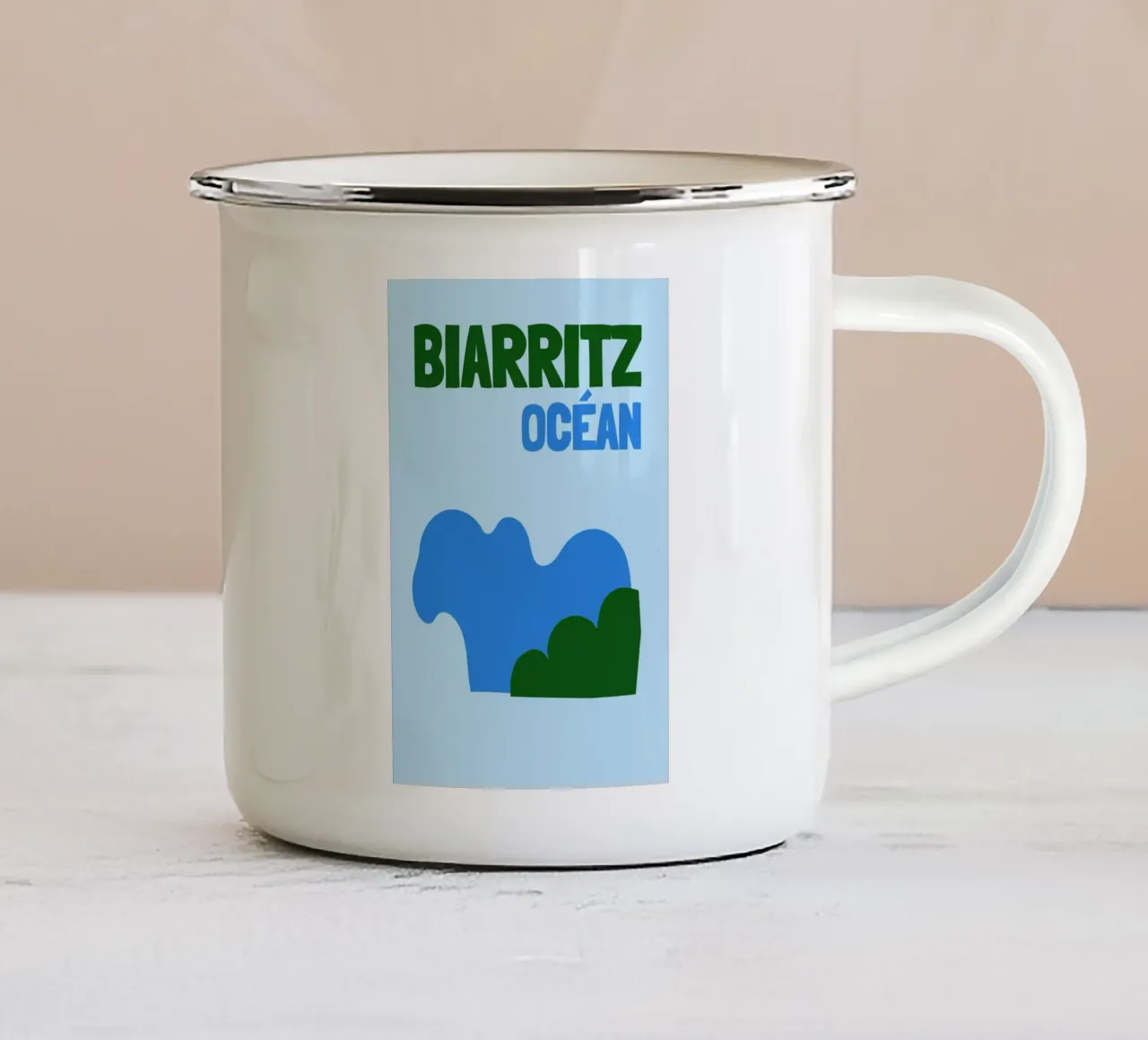 Biarritz Océan Poster - Abstract Waves, Basque Coast Vibes enamel mug by NorwesClub