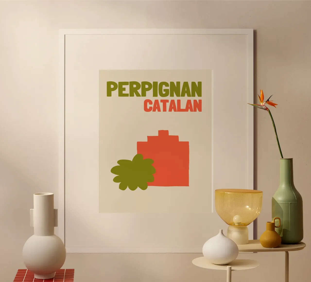 Perpignan Catalan: Paesaggio urbano minimalista moderno di metà secolo poster da NorwesClub