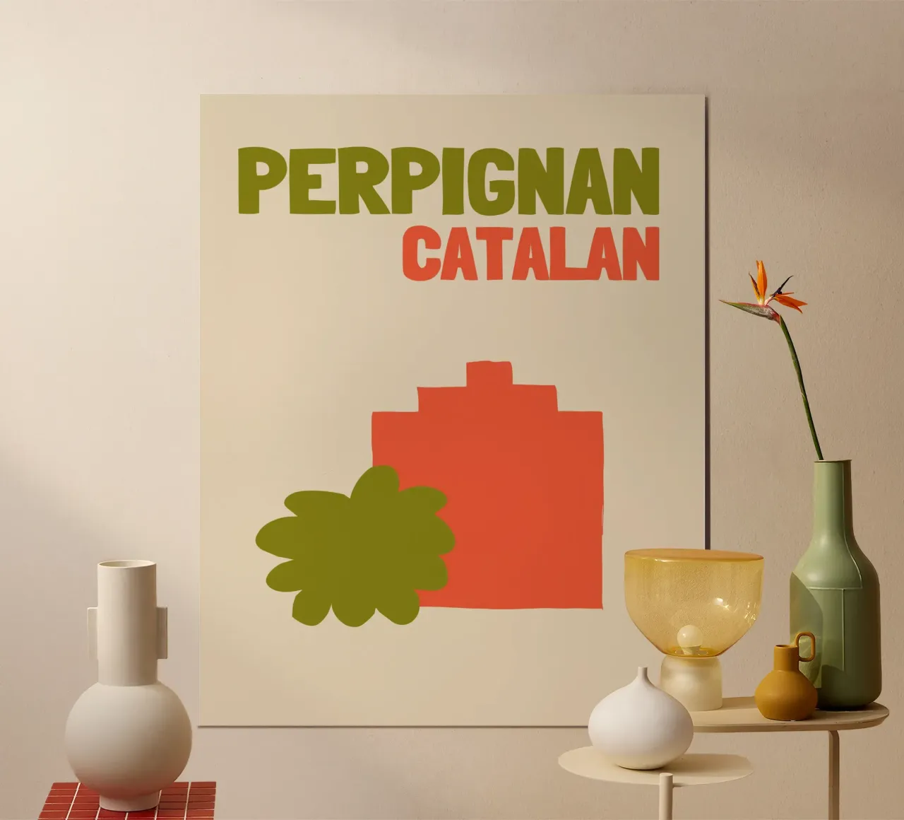Perpignan Catalan: Paesaggio urbano minimalista moderno di metà secolo poster da NorwesClub