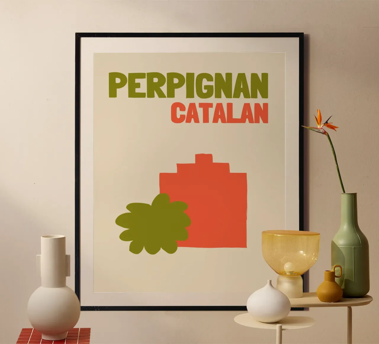 Perpignan Catalan: Paesaggio urbano minimalista moderno di metà secolo poster da NorwesClub