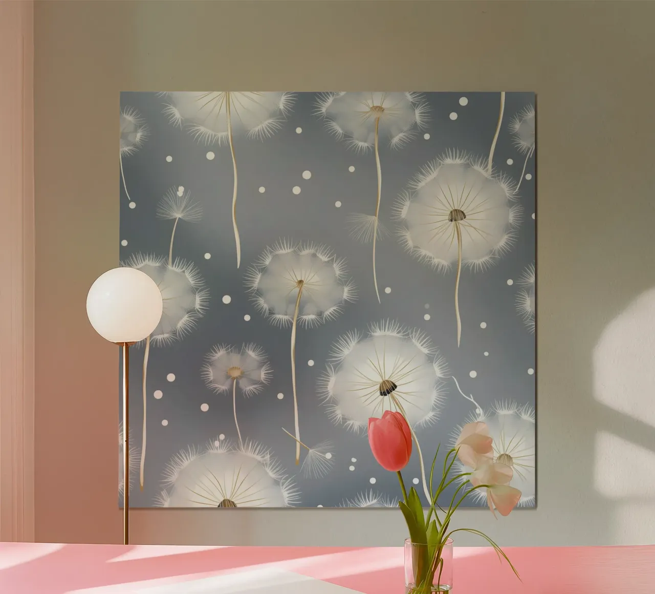 Das Flüstern des weißen Löwenzahns Poster mit Kunststoffrahmen von Botanical Pattern House
