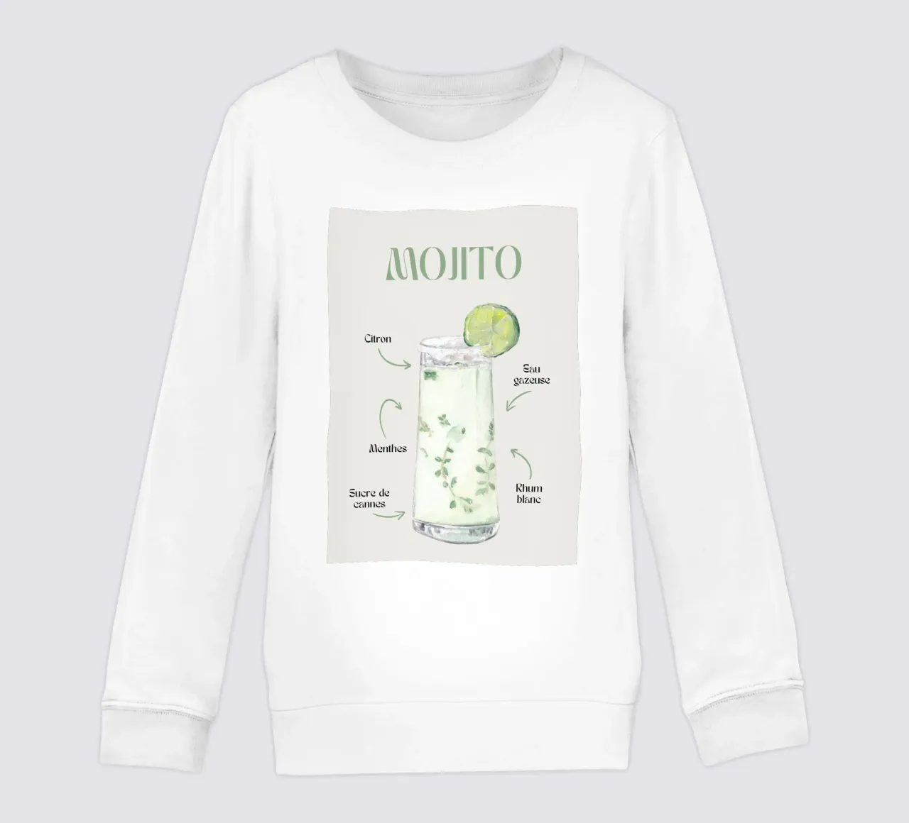 Mojito Classic: Refreshing Watercolor Cocktail Recipe Print kids sweatshirt by NorwesClub
