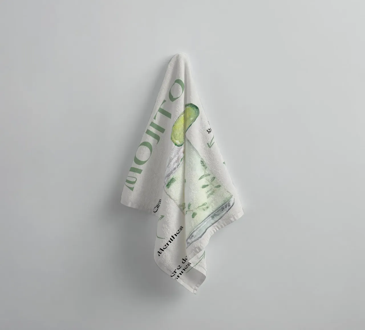 Mojito Classic: Refreshing Watercolor Cocktail Recipe Print towel by NorwesClub