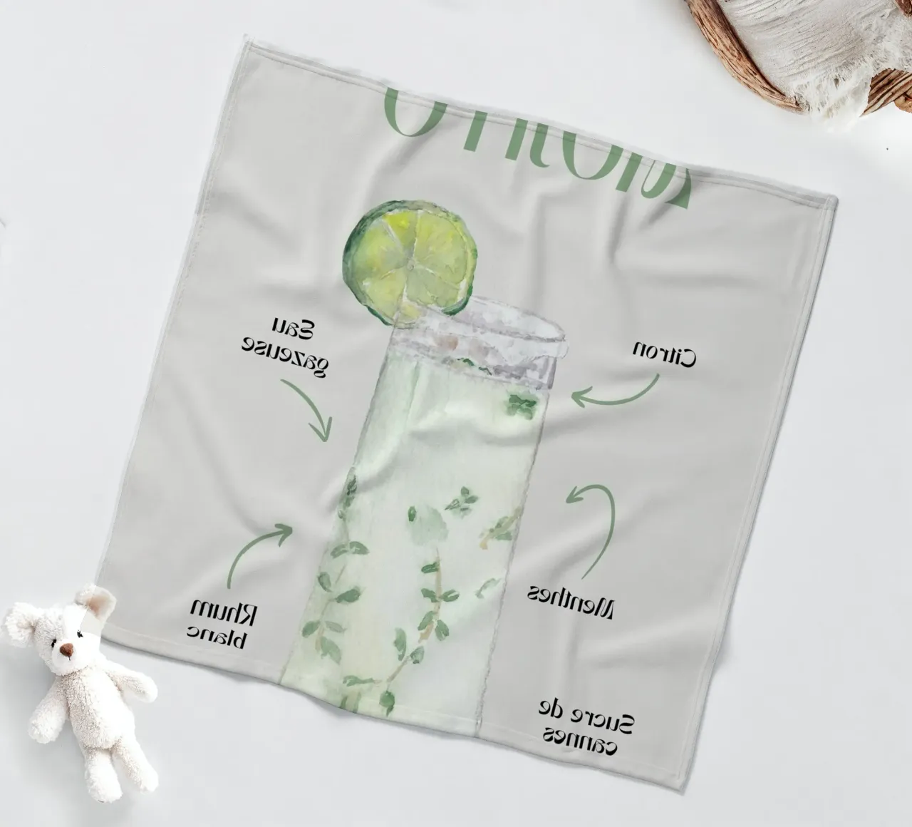 Mojito Classic: Refreshing Watercolor Cocktail Recipe Print fleece blanket by NorwesClub