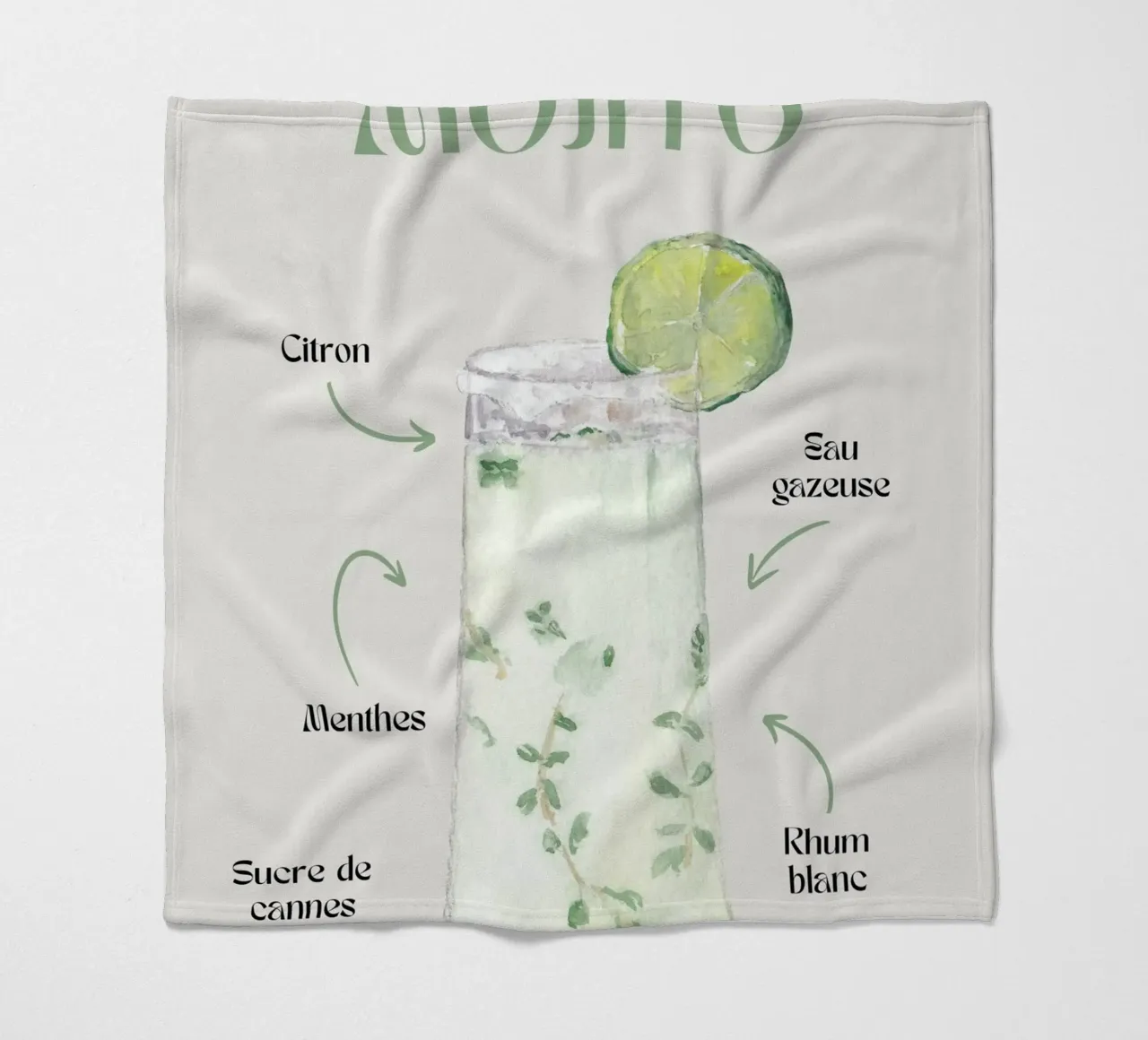 Mojito Classic: Refreshing Watercolor Cocktail Recipe Print fleece blanket by NorwesClub